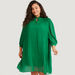 Pleated Tunic with Tie-Up Neck and Long Sleeves-Shirts & Blouses-thumbnailMobile-0