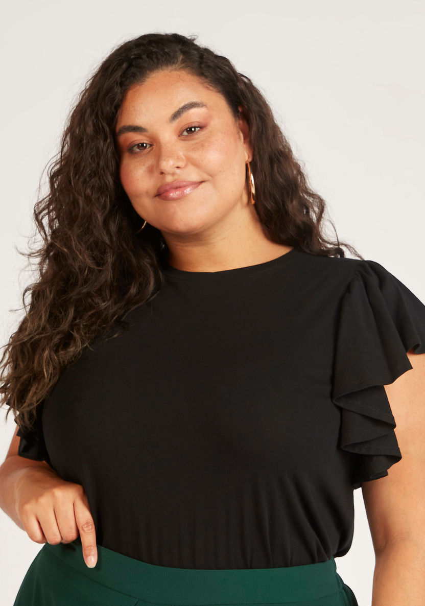 Solid Sleeveless Top with Crew Neck and Ruffle Detail-Shirts and Blouses-image-0
