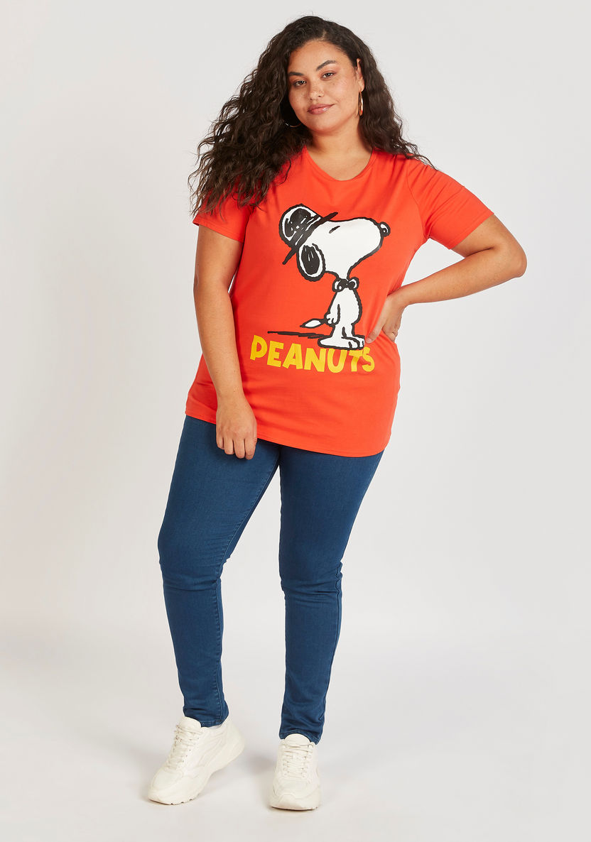 Peanuts Print Round Neck T-shirt with Short Sleeves-T Shirts-image-1