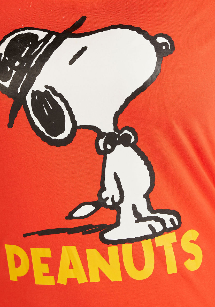 Peanuts Print Round Neck T-shirt with Short Sleeves-T Shirts-image-2