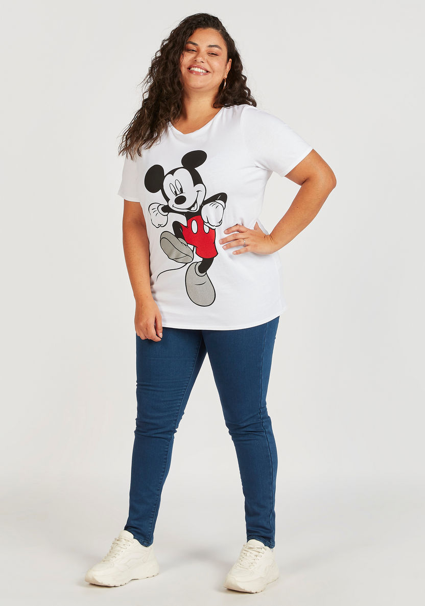 Mickey Mouse Print Round Neck T-shirt with Short Sleeves-T Shirts-image-0