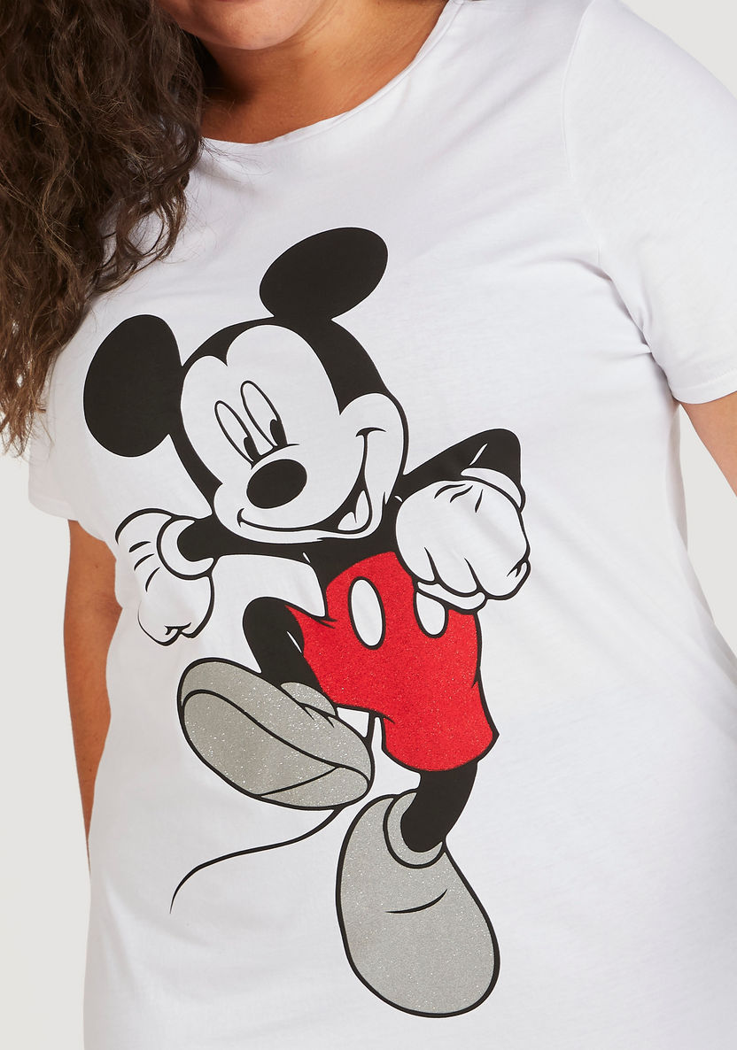 Mickey Mouse Print Round Neck T-shirt with Short Sleeves-T Shirts-image-2