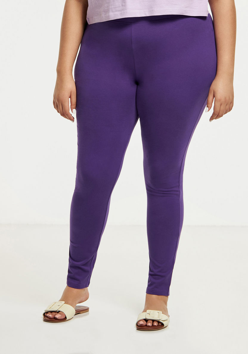 Buy Solid Mid-Rise Leggings with Elasticated Waistband