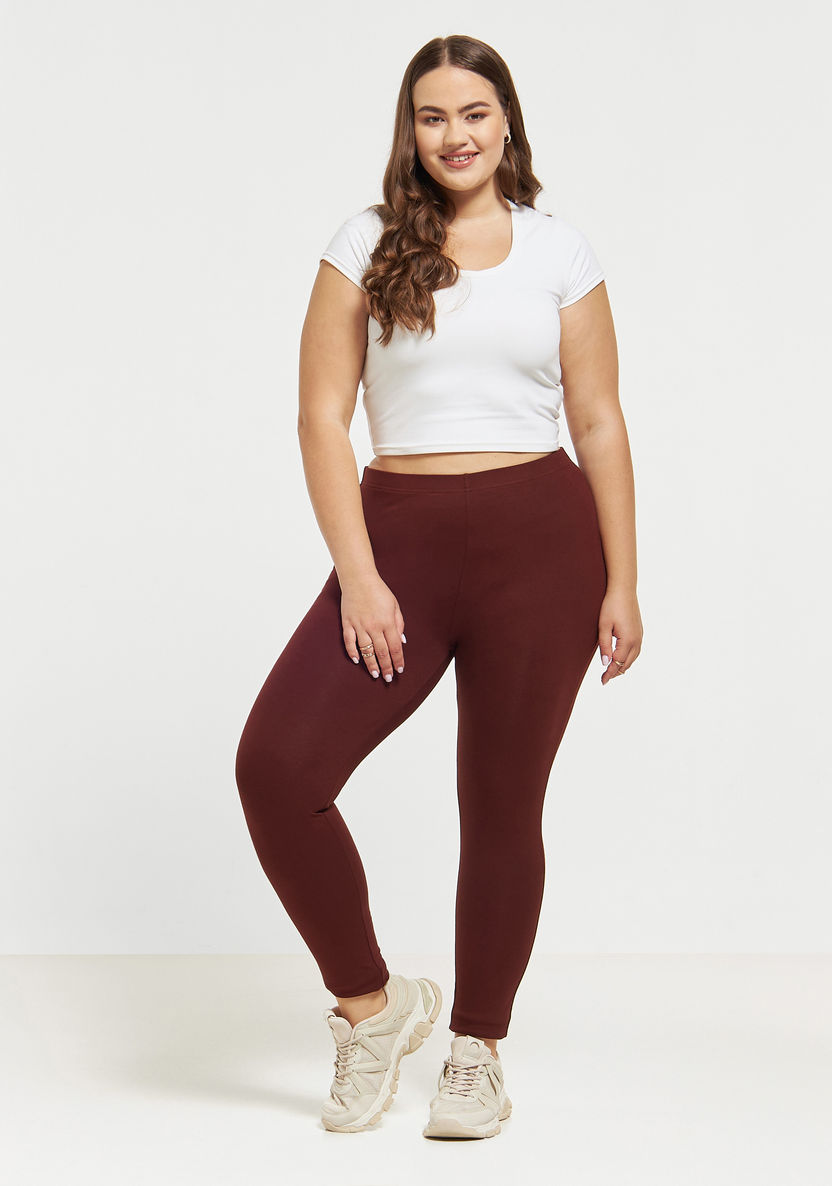 Buy Plus Size Solid Full Length Skinny Fit Leggings with Elasticated  Waistband