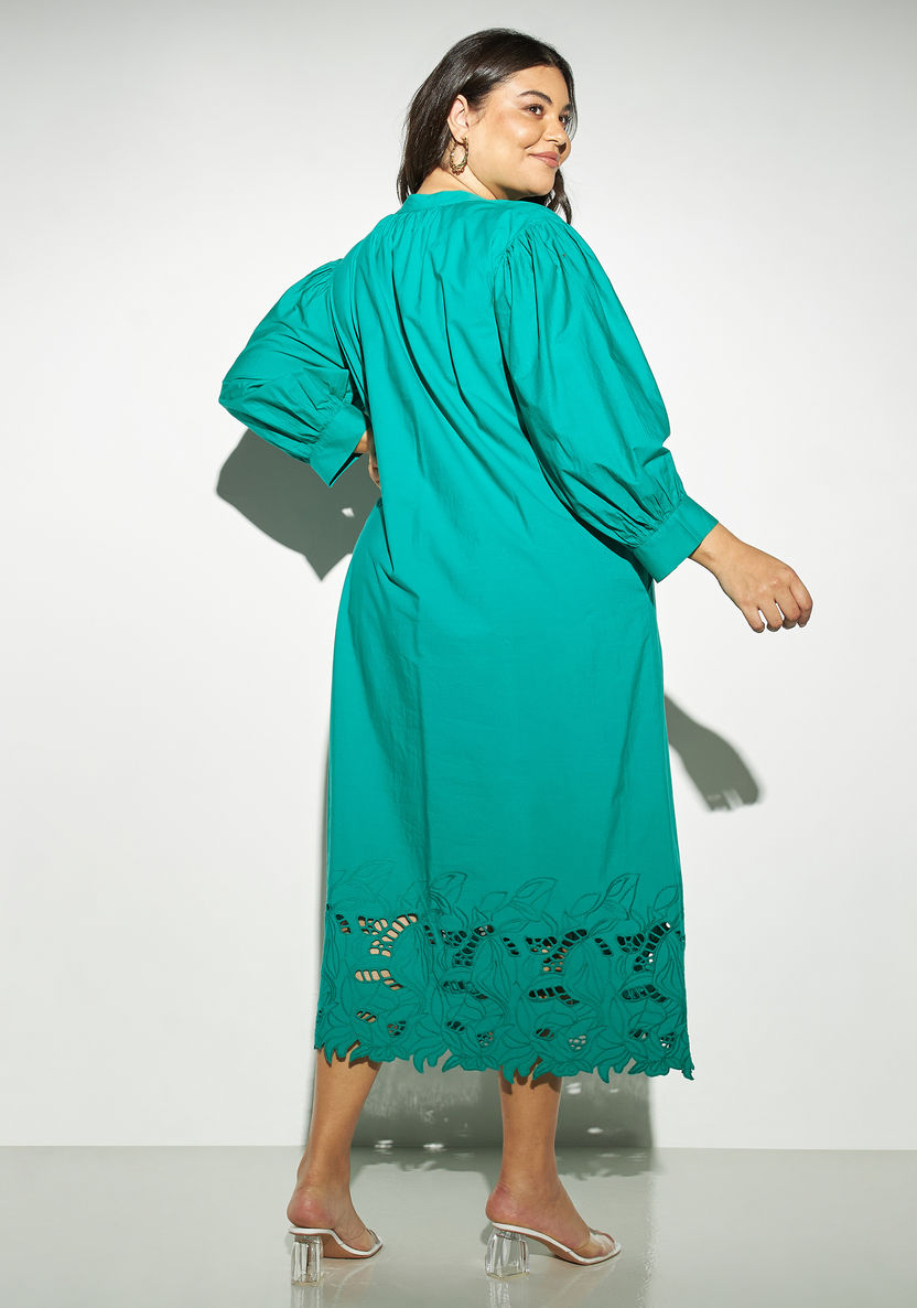 Buy Cutwork Detail Midi Dress with Tie-Ups and Pocket | Splash UAE