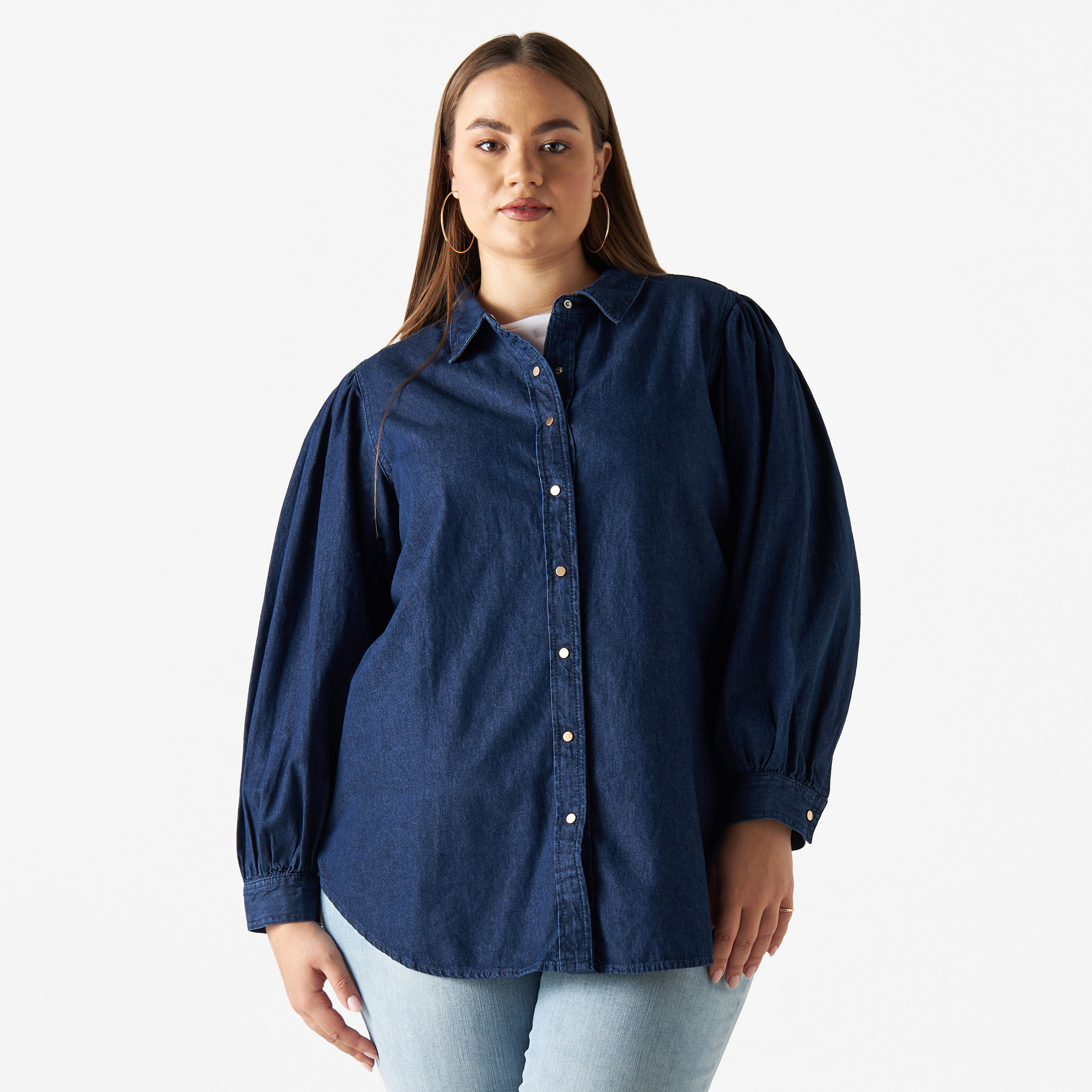 Plus size sale fitted denim shirt