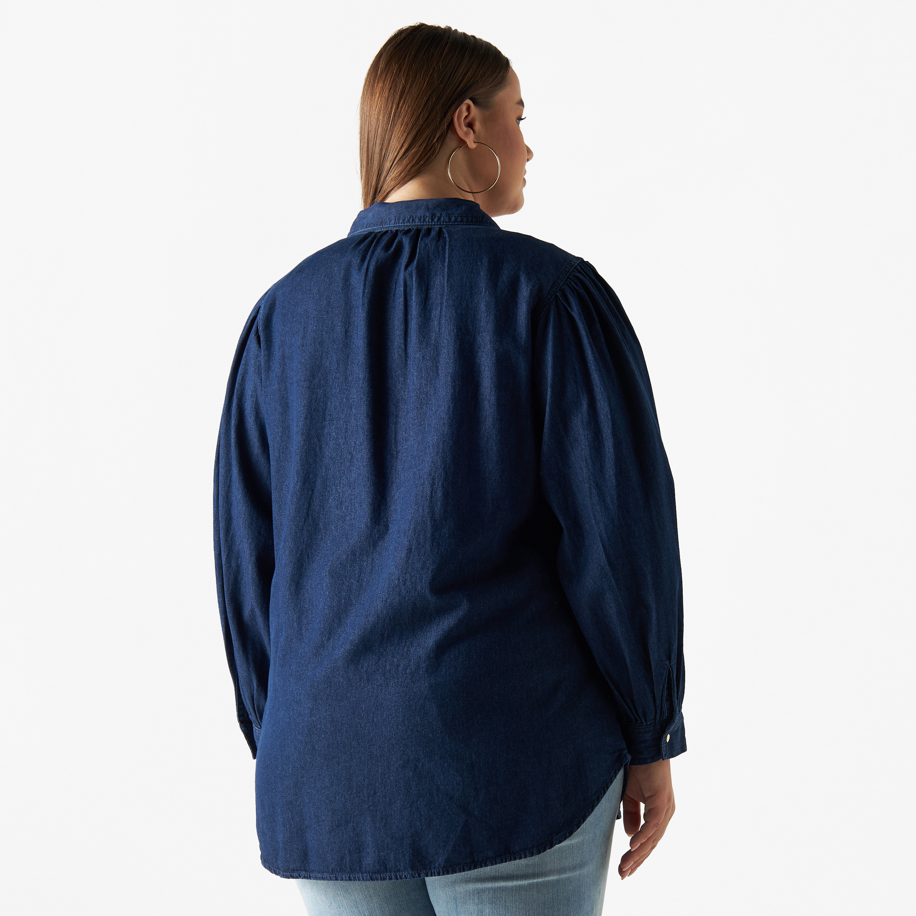 Plus size long denim clearance shirt