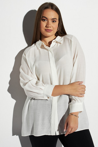 Buy Women's Plus Size Textured Shirt with Long Sleeves Online