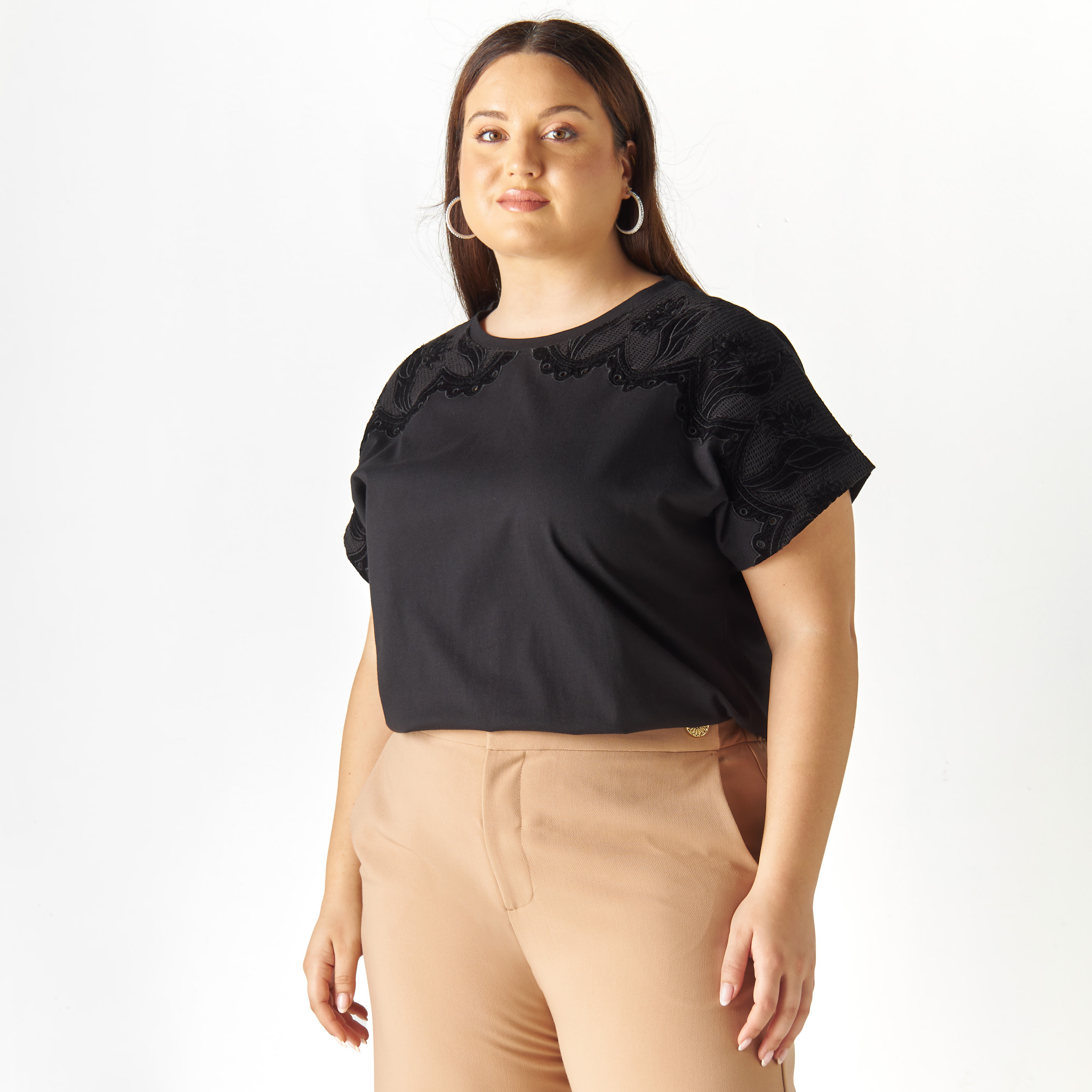 Embroidered plus size tops best sale