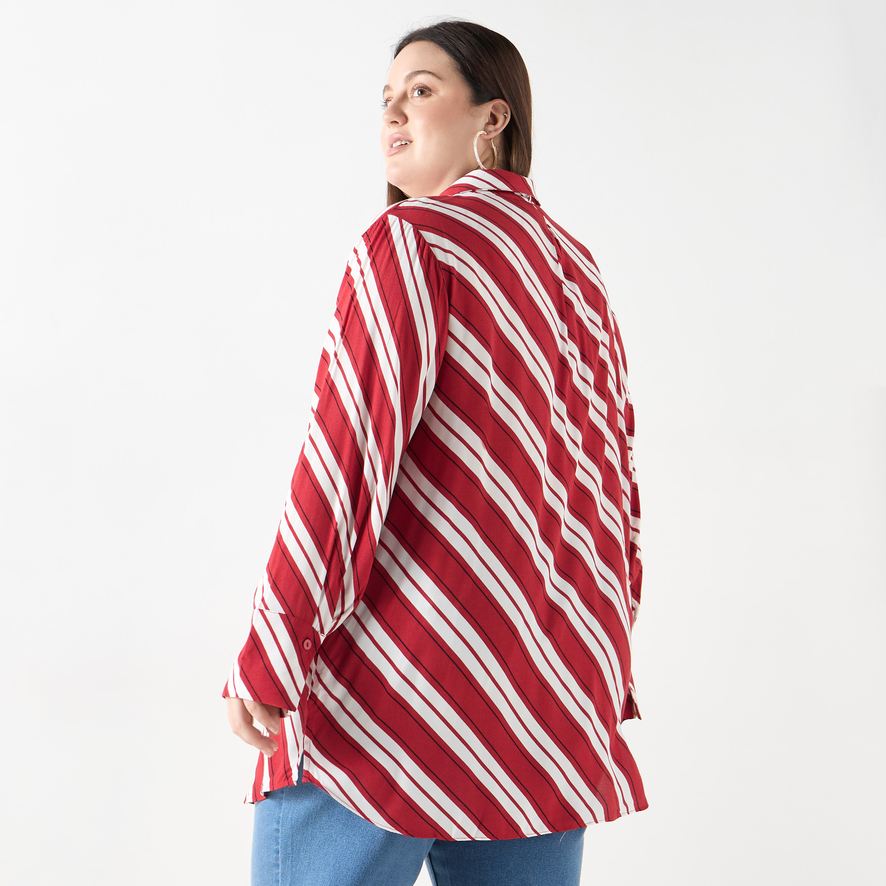 Plus size red and white striped shirt best sale