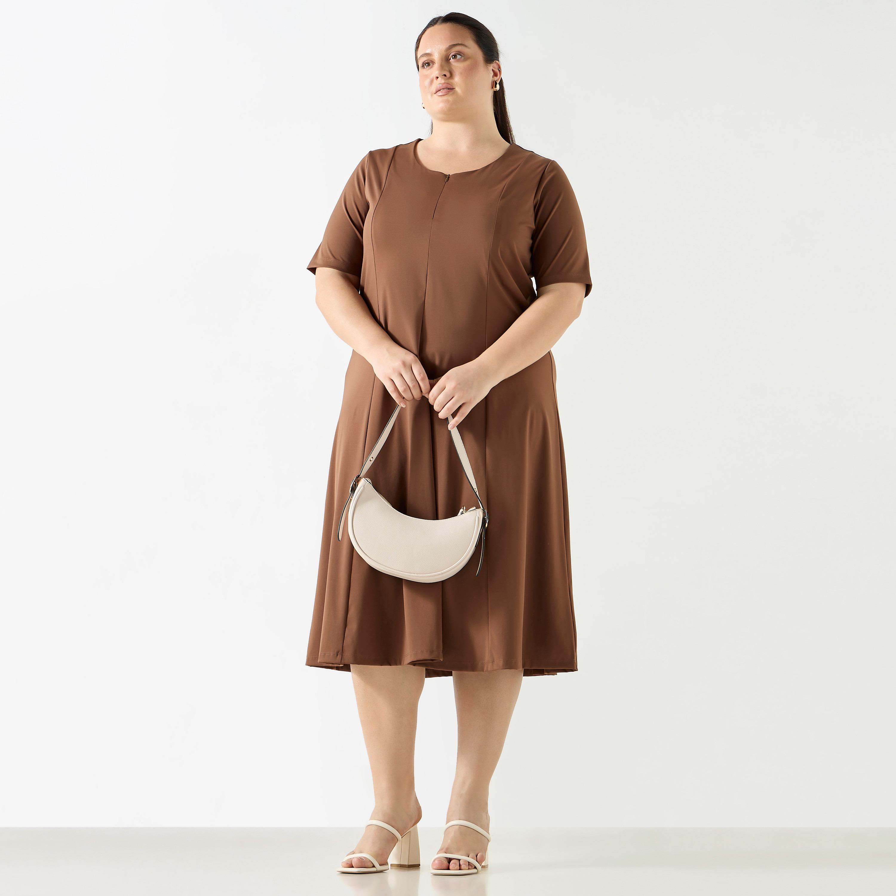 Plus Size Ulla Popken Solid Midi Dress with Short Sleeves and Zip Closure-women-clothing-dresses-image-2