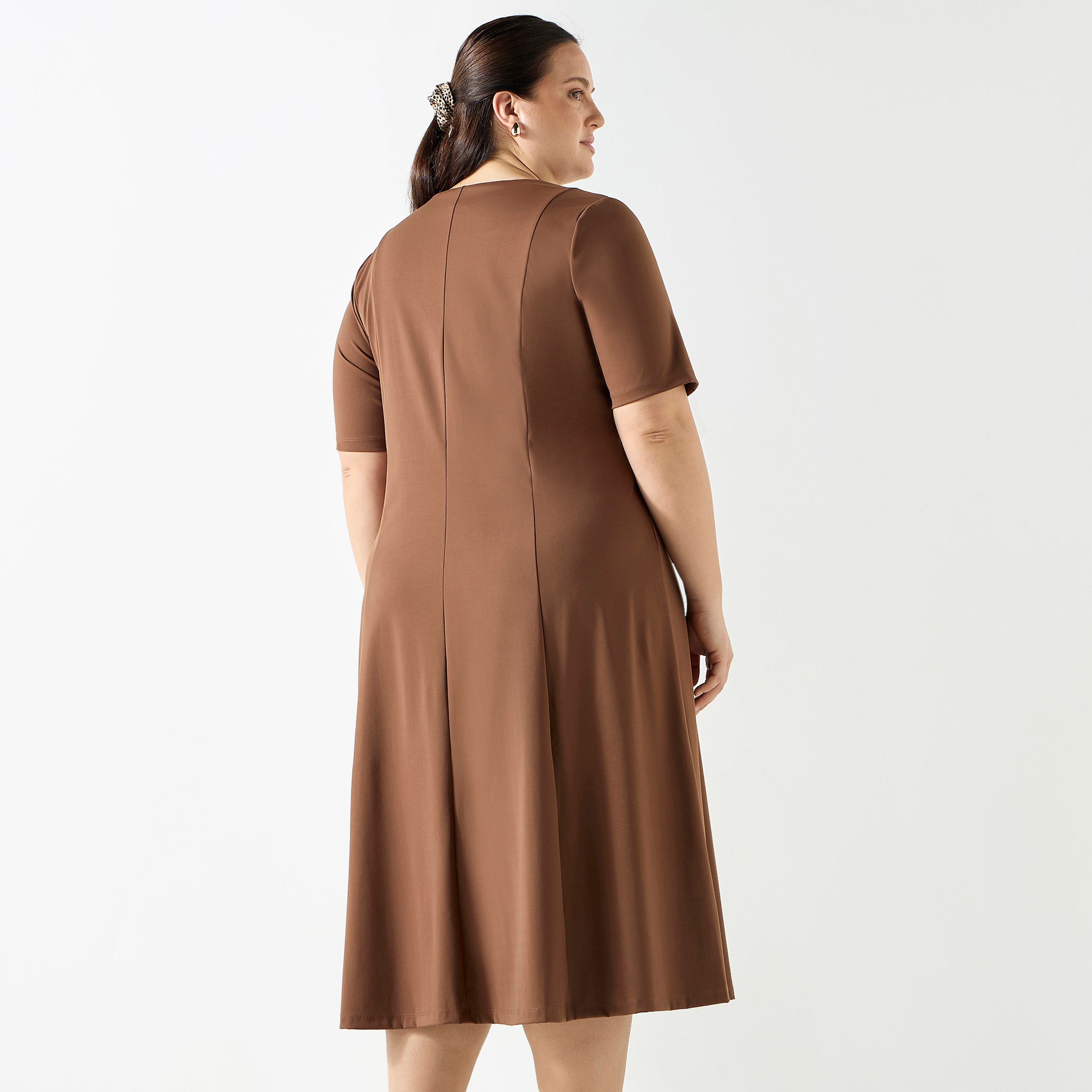 Plus Size Ulla Popken Solid Midi Dress with Short Sleeves and Zip Closure-women-clothing-dresses-image-3
