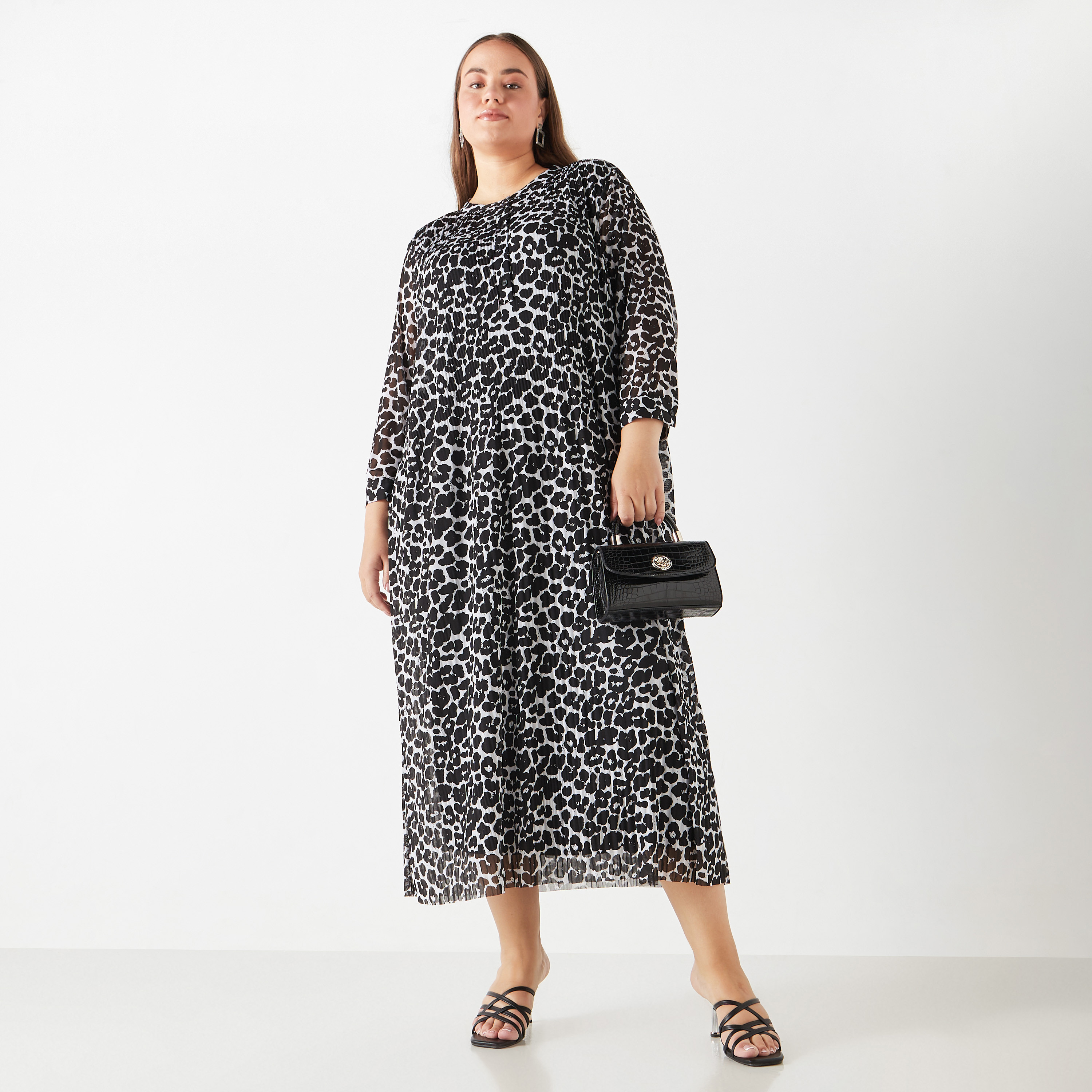 Plus Size Ulla Popken All-Over Animal Print Midi Dress with Long Sleeves-women-clothing-dresses-image-2