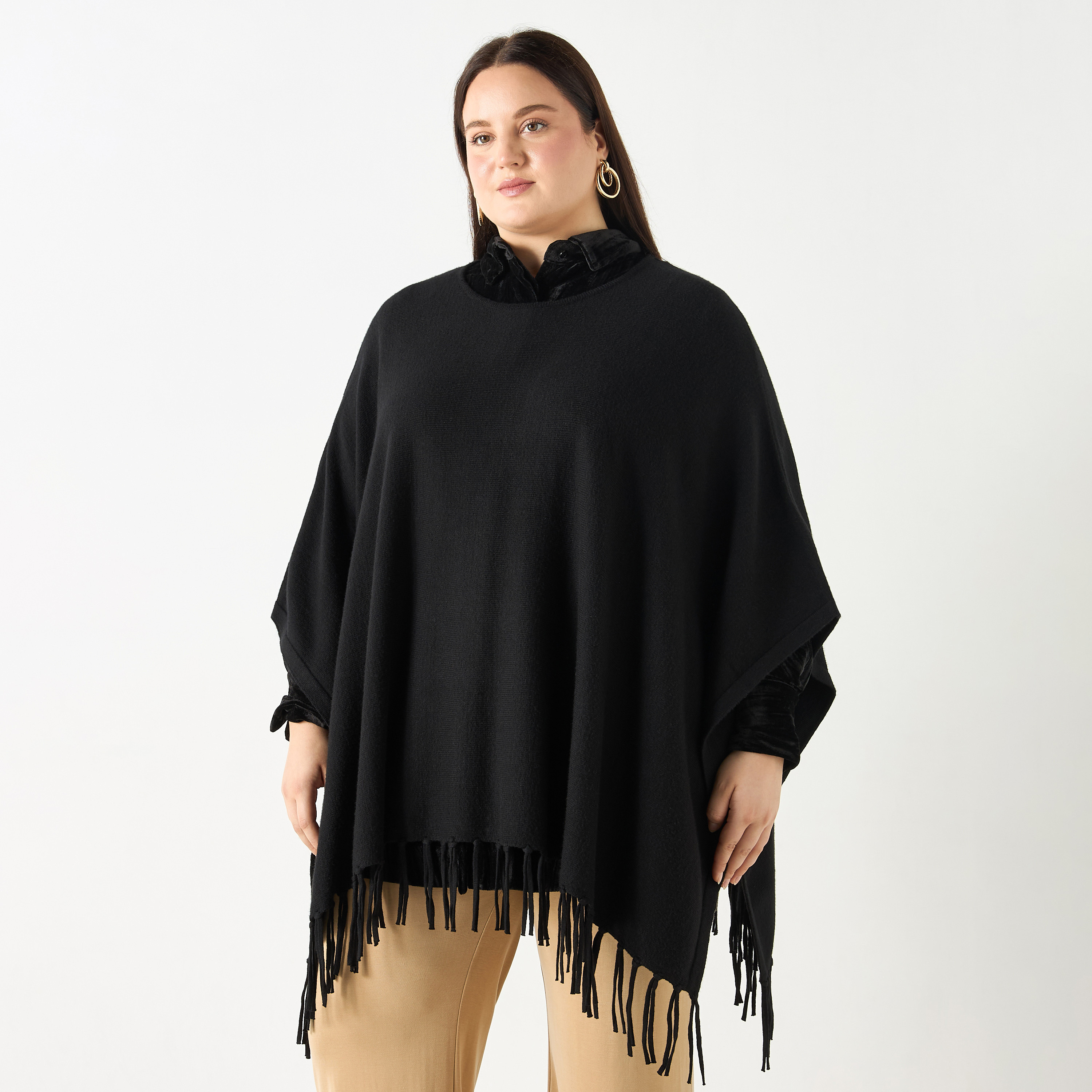 بونشو سادة بياقة مستديرة ومقاس كبير مع شرّابات من أولا بوبكن-women-winterwear-cardigansandjumpers-cardigans-image-6