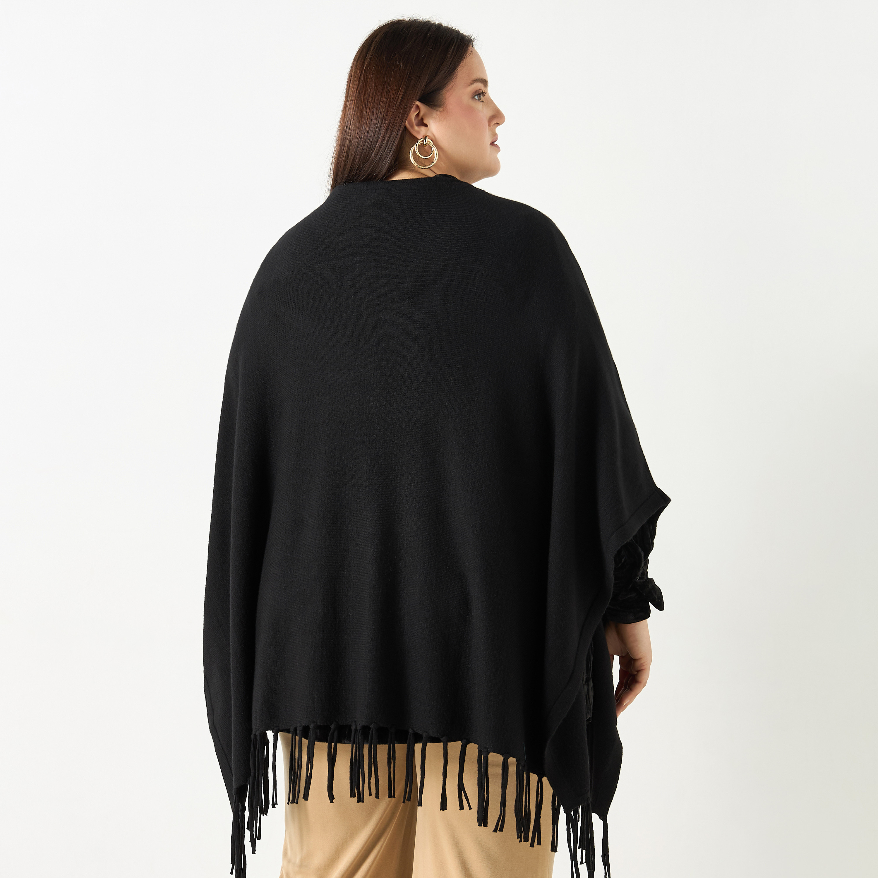 بونشو سادة بياقة مستديرة ومقاس كبير مع شرّابات من أولا بوبكن-women-winterwear-cardigansandjumpers-cardigans-image-8