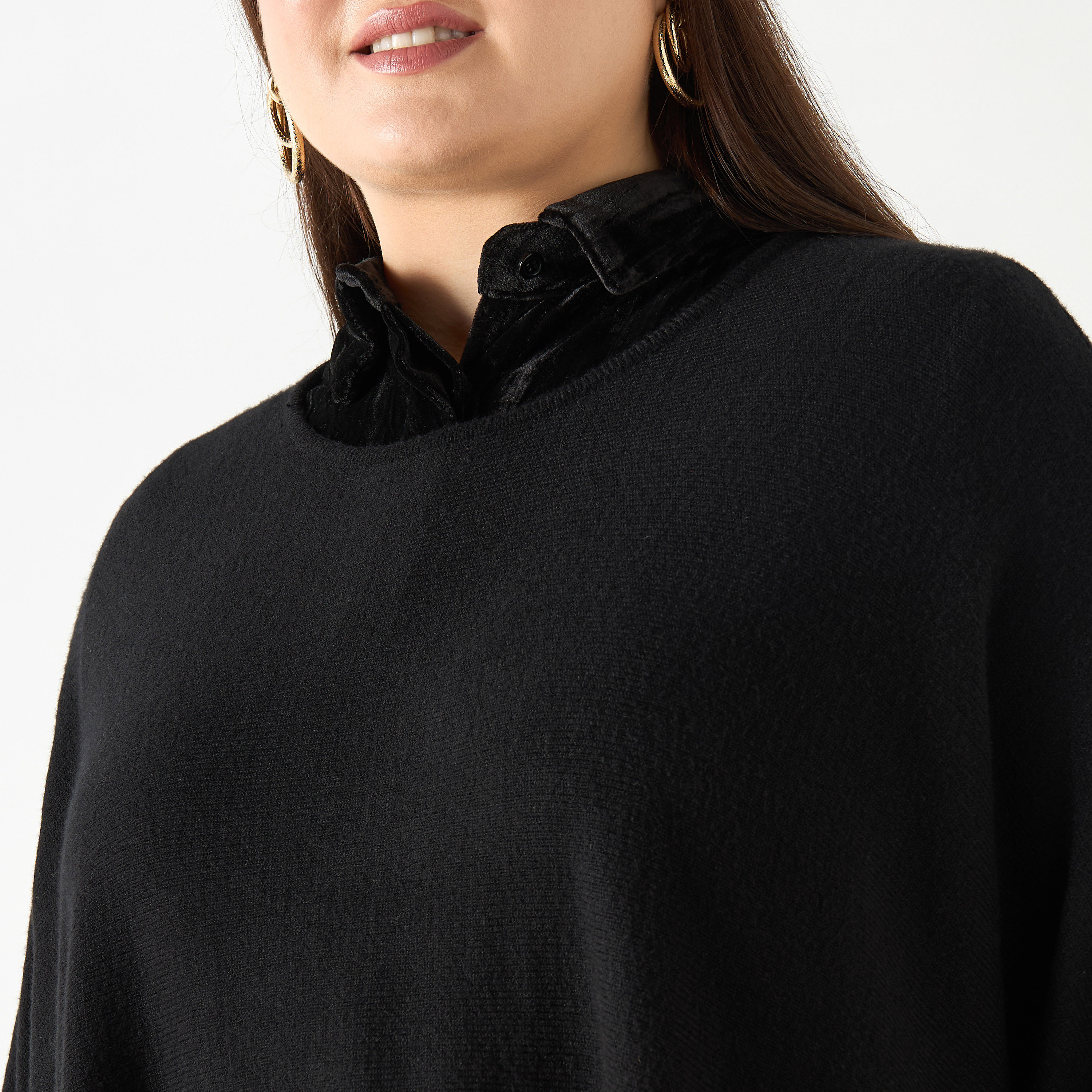 بونشو سادة بياقة مستديرة ومقاس كبير مع شرّابات من أولا بوبكن-women-winterwear-cardigansandjumpers-cardigans-image-10