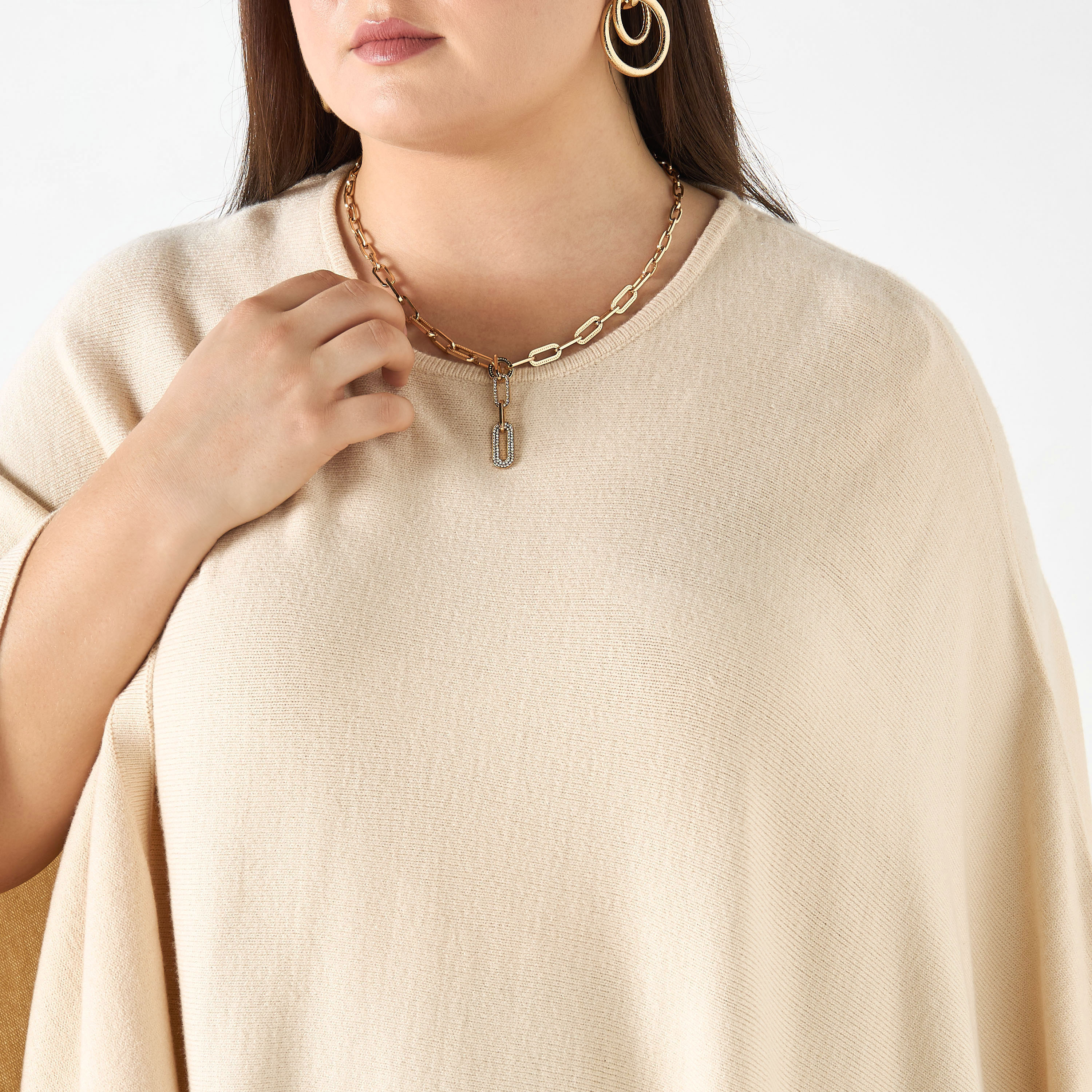 بونشو سادة بياقة مستديرة ومقاس كبير مع شرّابات من أولا بوبكن-women-winterwear-cardigansandjumpers-cardigans-image-4