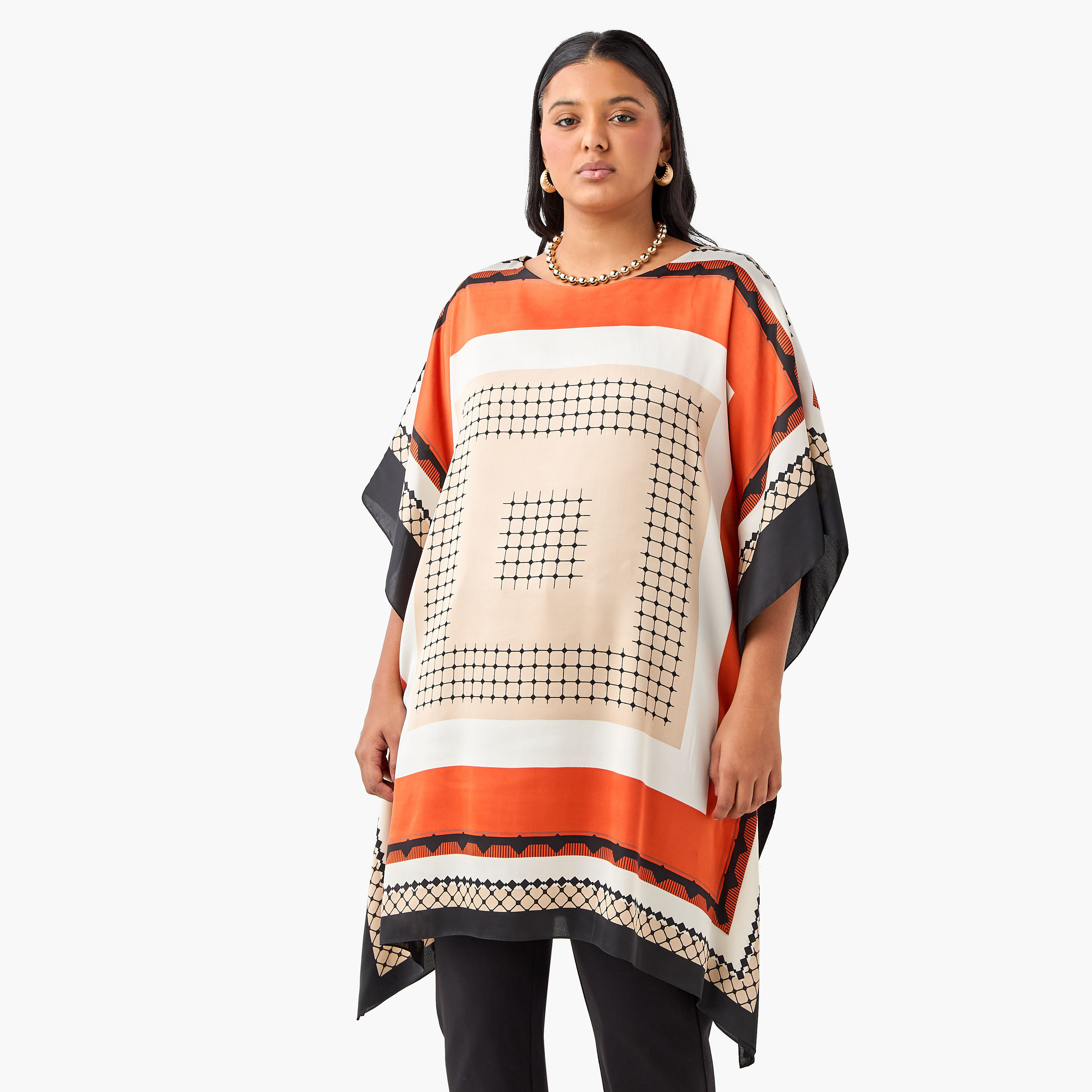 بلوزة قفطان مقاس كبير بياقة مستديرة وطبعات من أولا بوبكن-women-clothing-shirtsandblouses-blouses-image-1