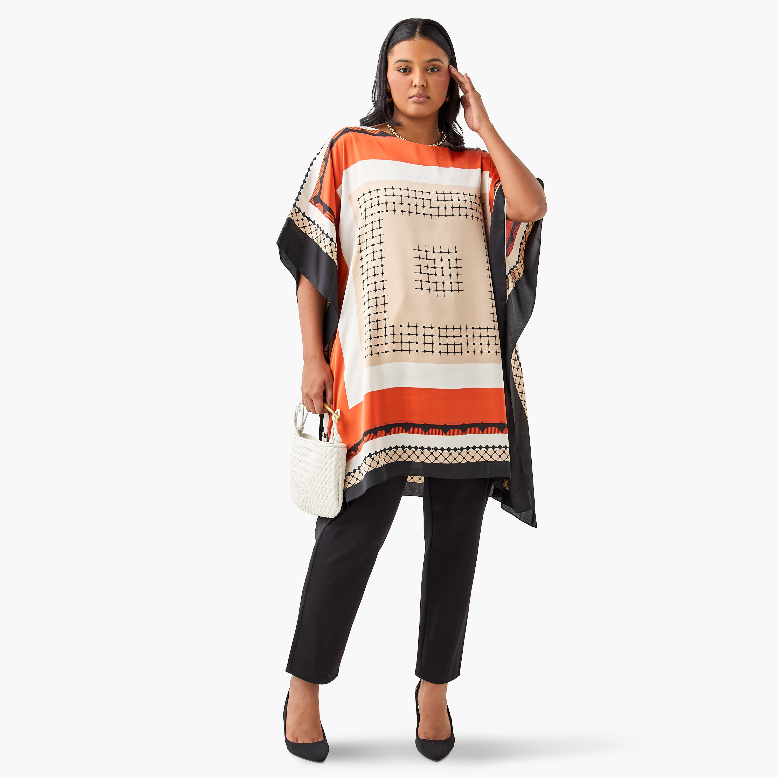 بلوزة قفطان مقاس كبير بياقة مستديرة وطبعات من أولا بوبكن-women-clothing-shirtsandblouses-blouses-image-2