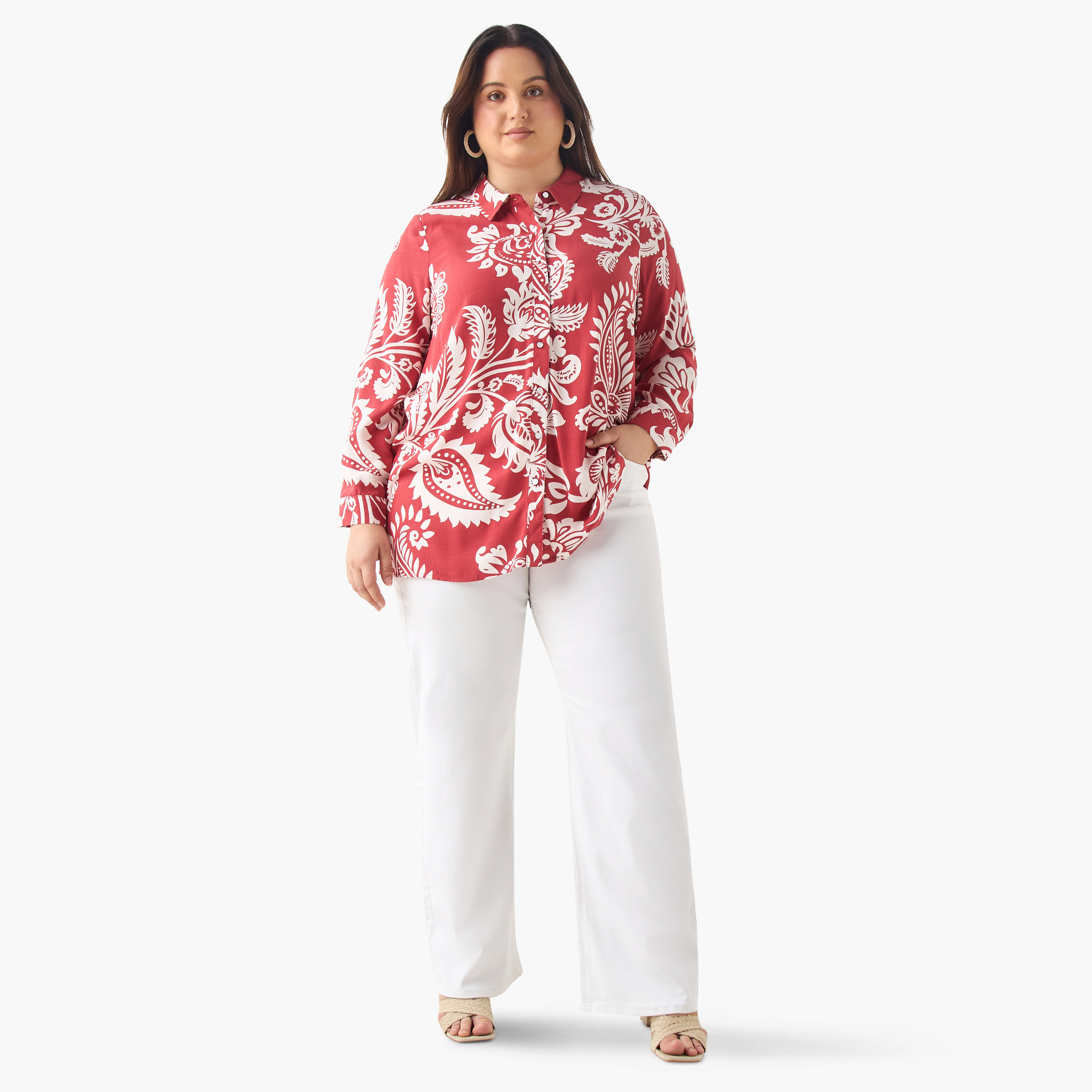 Plus Size Ulla Popken Printed Viscose Shirt with Collar and Long Sleeves-women-clothing-shirtsandblouses-shirts-image-2