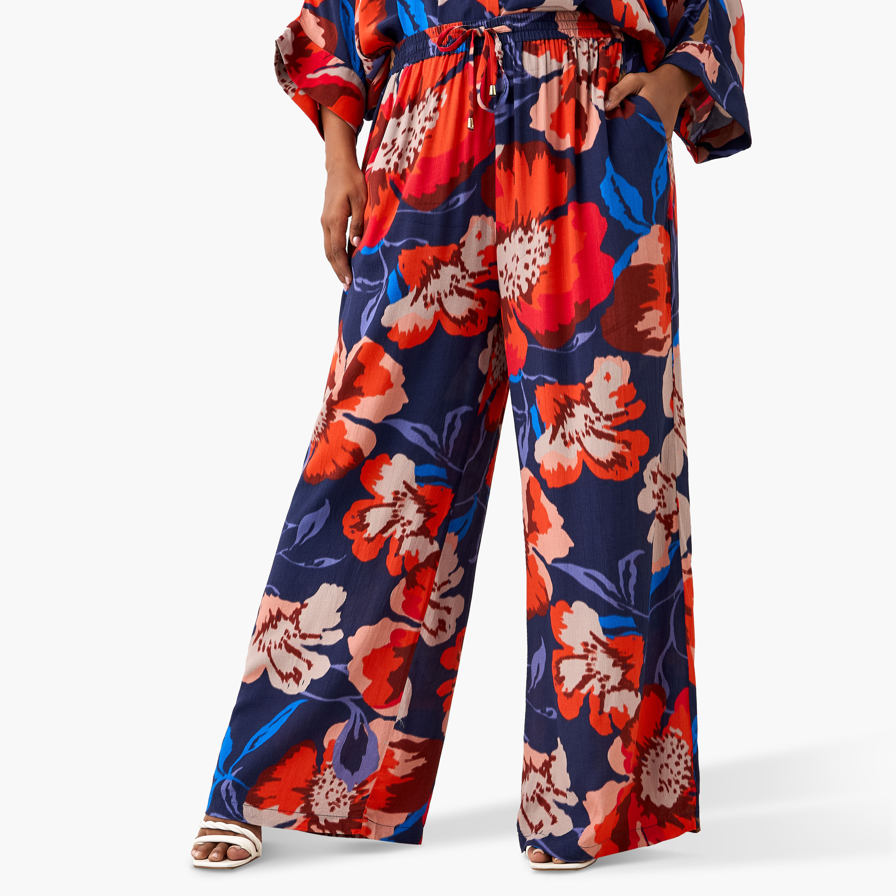 Plus Size Ulla Popken Floral Print Regular Fit Flexi Waist Pants-women-clothing-coordsets-image-1