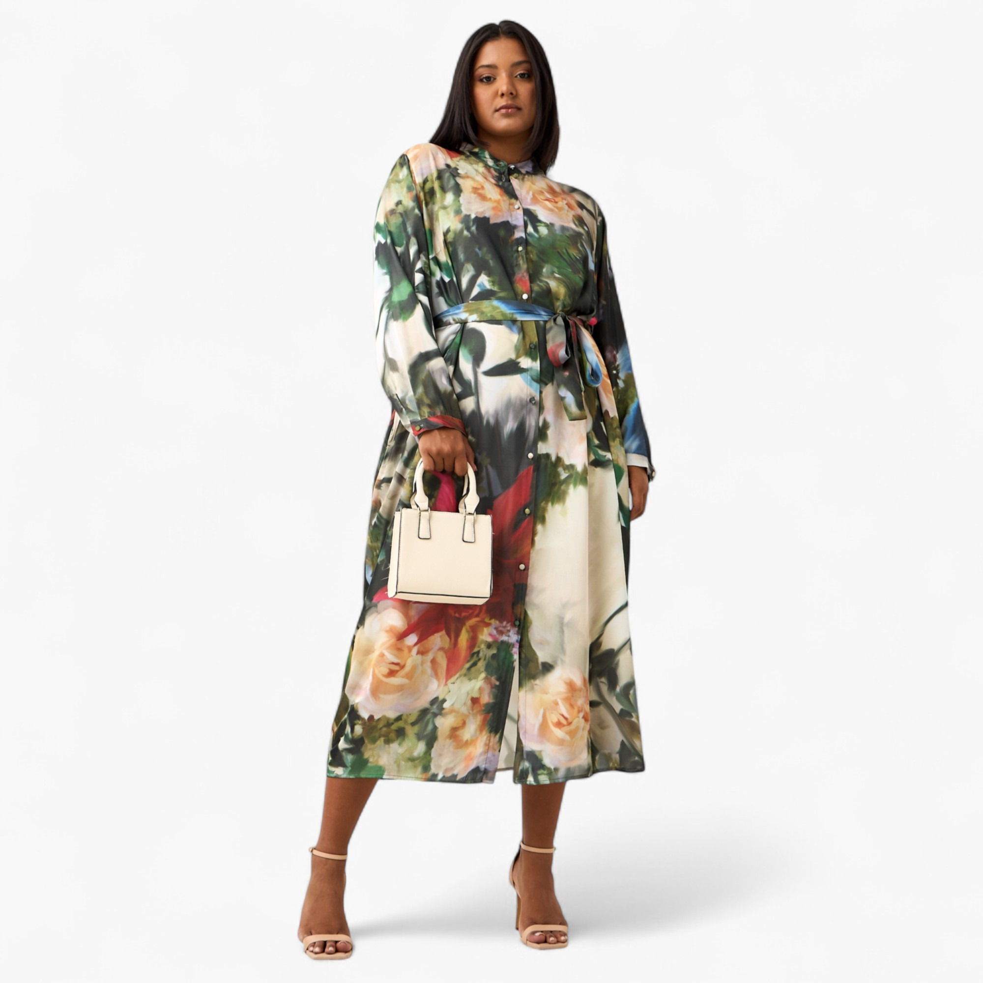 Plus Size Ulla Popken All-Over Floral Print Shirt Dress with Tie-Up Belt-women-clothing-dresses-image-2