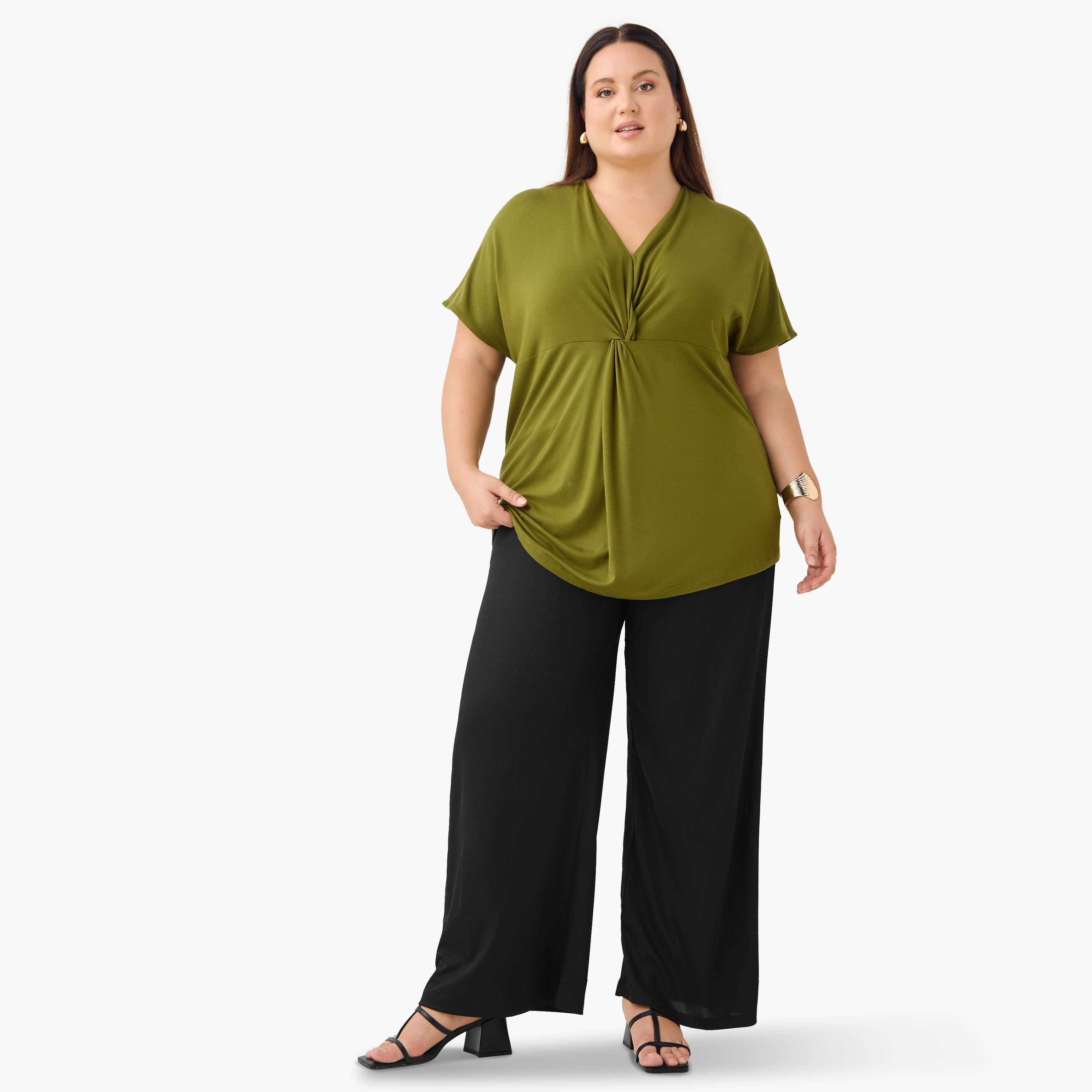 Plus Size Ulla Popken Knot Detail V-neck Top-women-clothing-shirtsandblouses-blouses-image-2