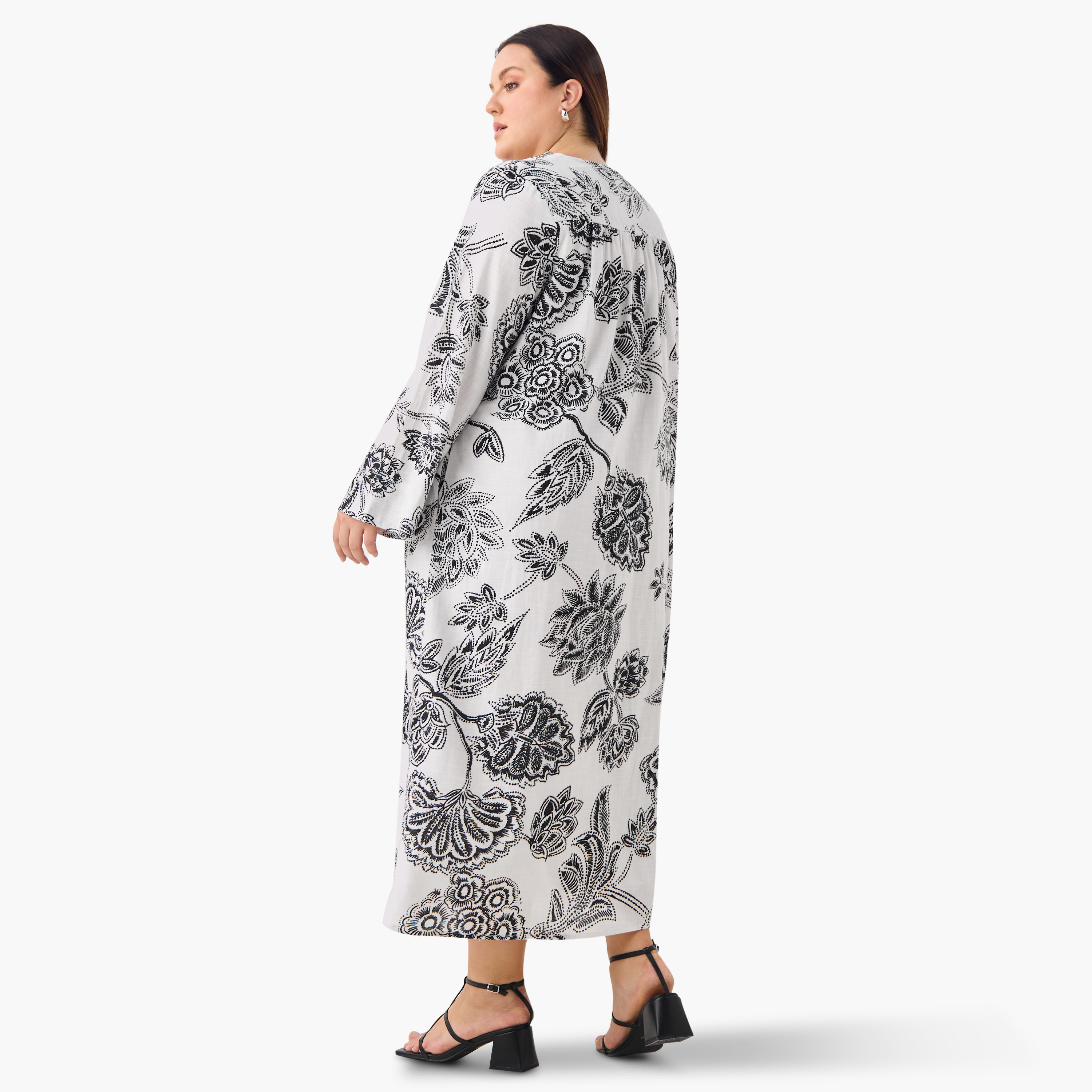 Plus Size Ulla Popken Embellished V-neck Maxi Kaftan Cotton Dress-women-clothing-dresses-image-3