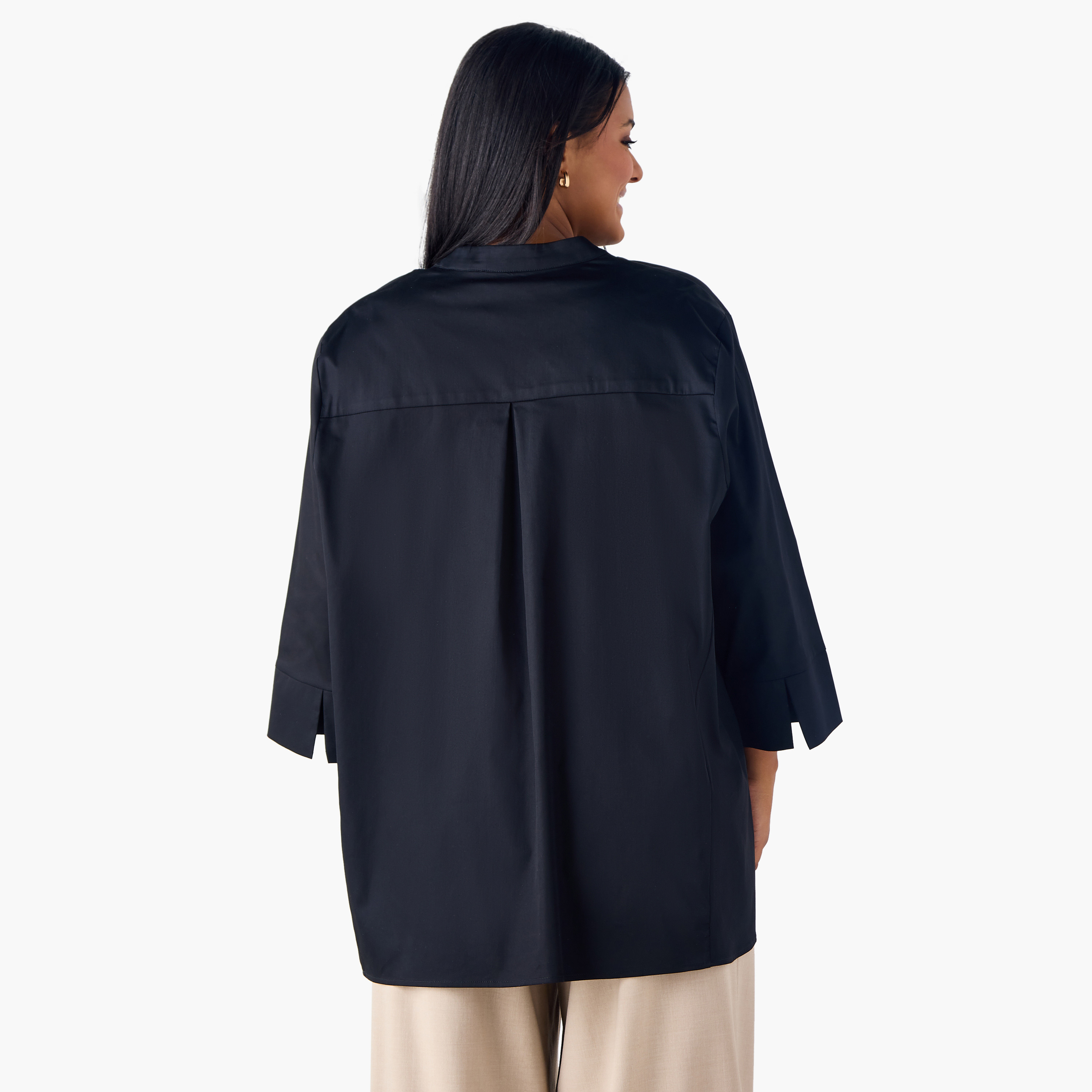 Plus Size Ulla Popken Shirt with Mandarin Collar and 3/4 Sleeves-women-clothing-shirtsandblouses-shirts-image-3
