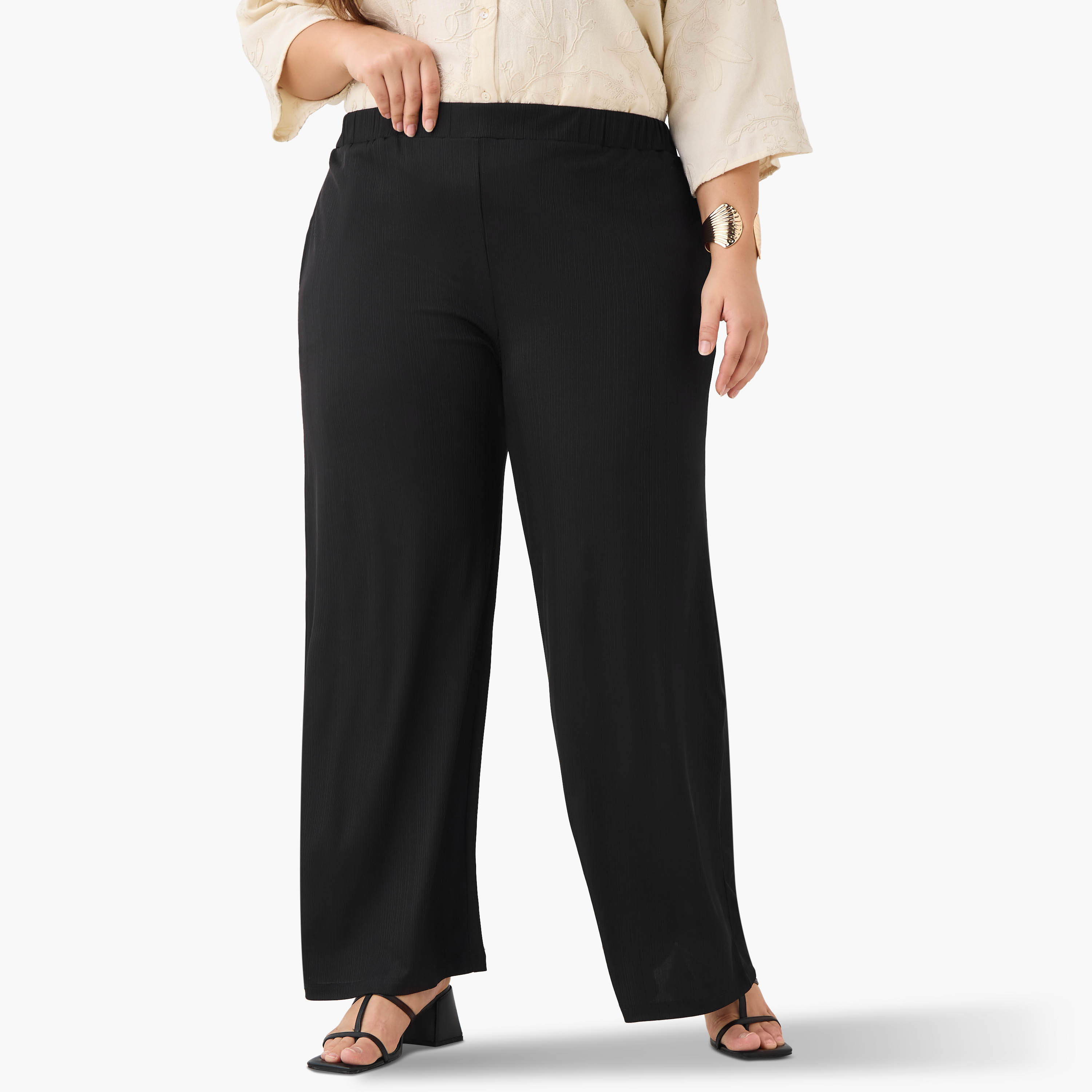 Plus Size Ulla Popken Plisse Regular Fit Flexi Waist Pants-women-clothing-bottoms-trousers-image-1