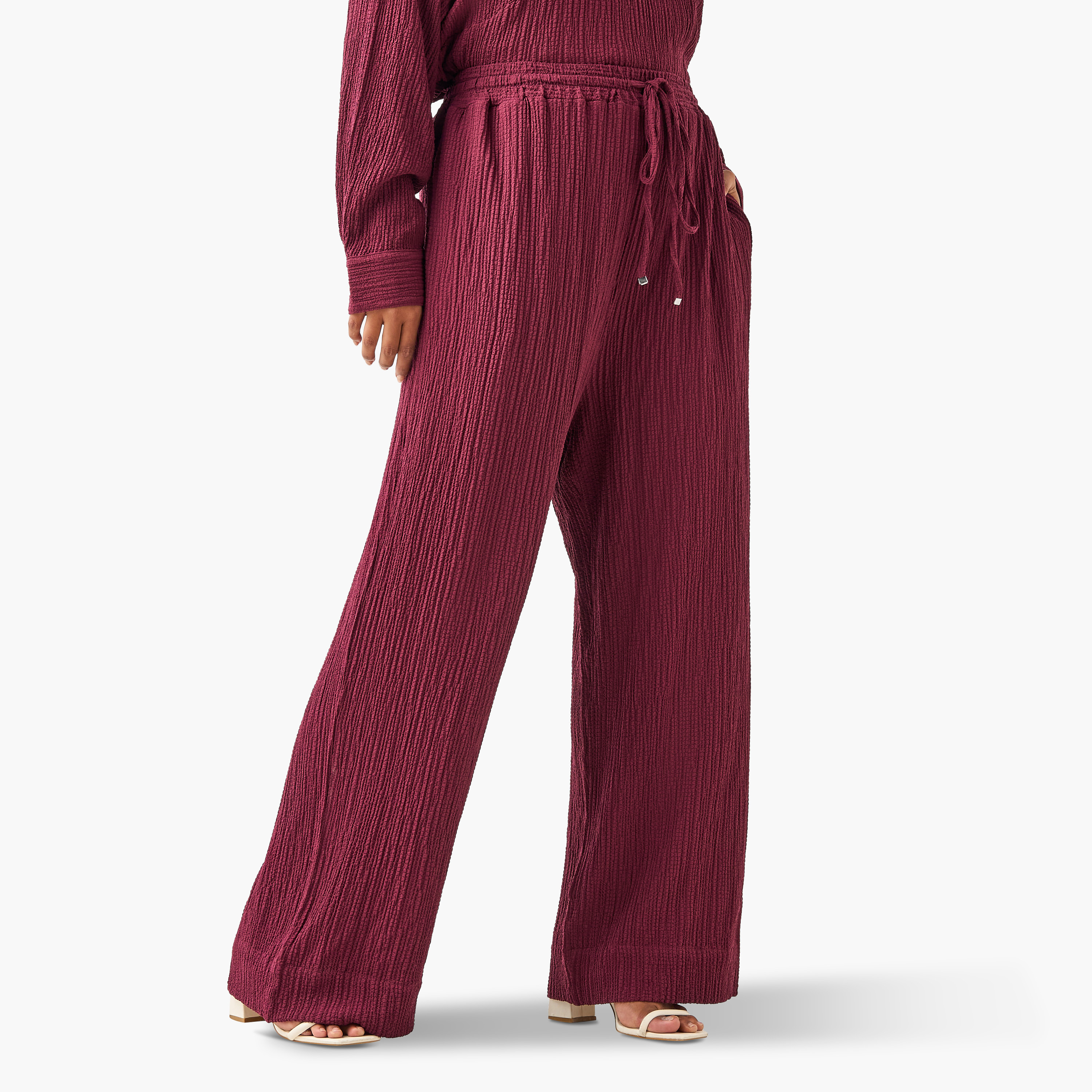 Plus Size Ulla Popken Regular Fit Textured Pants with Pockets-women-clothing-bottoms-trousers-image-1