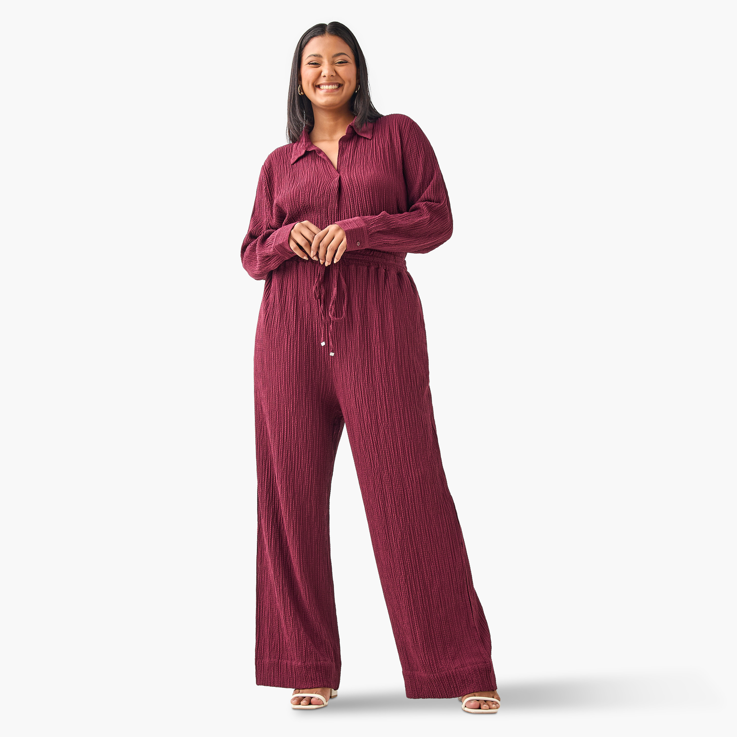 Plus Size Ulla Popken Regular Fit Textured Pants with Pockets-women-clothing-bottoms-trousers-image-2