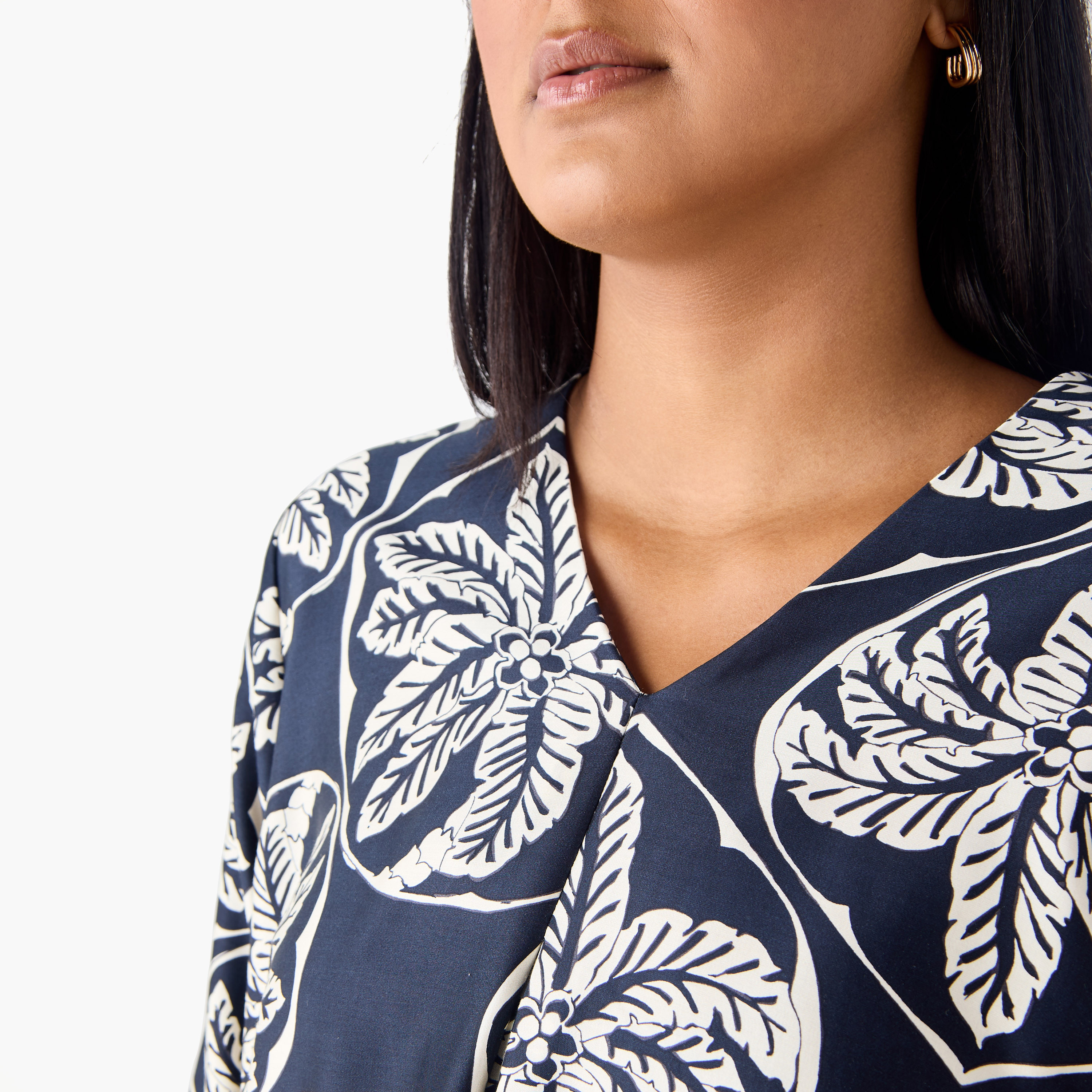 Plus Size Ulla Popken Printed V-neck Top with 3/4 Sleeves-women-clothing-shirtsandblouses-blouses-image-4