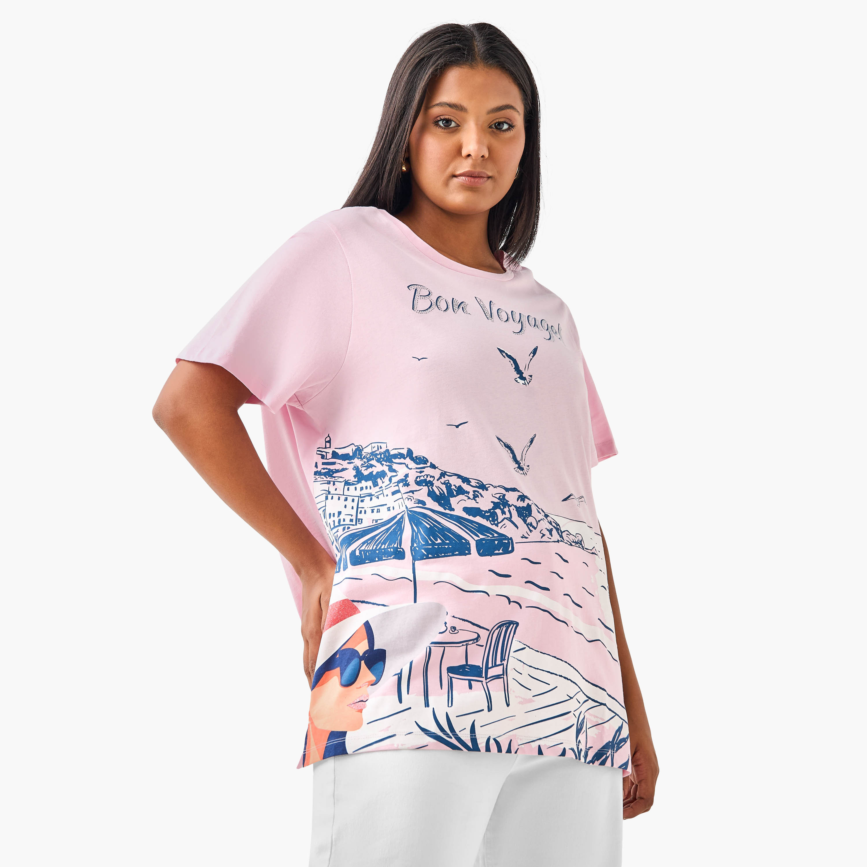 Plus Size Ulla Popken Graphic Print Cotton T-shirt-women-clothing-tshirts-image-1