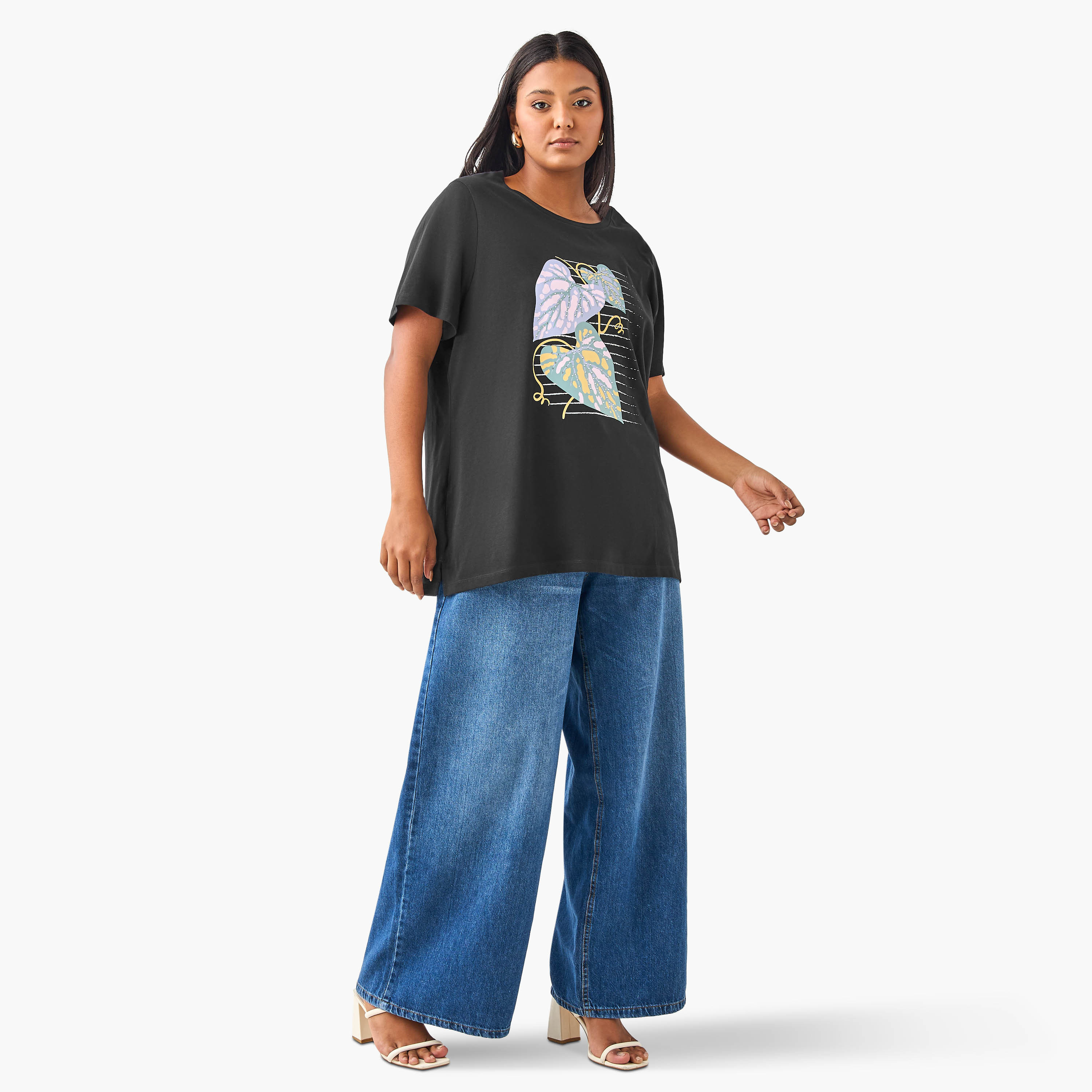 Plus Size Ulla Popken Leaf Print Cotton T-shirt-women-clothing-plussize-tshirts-image-2