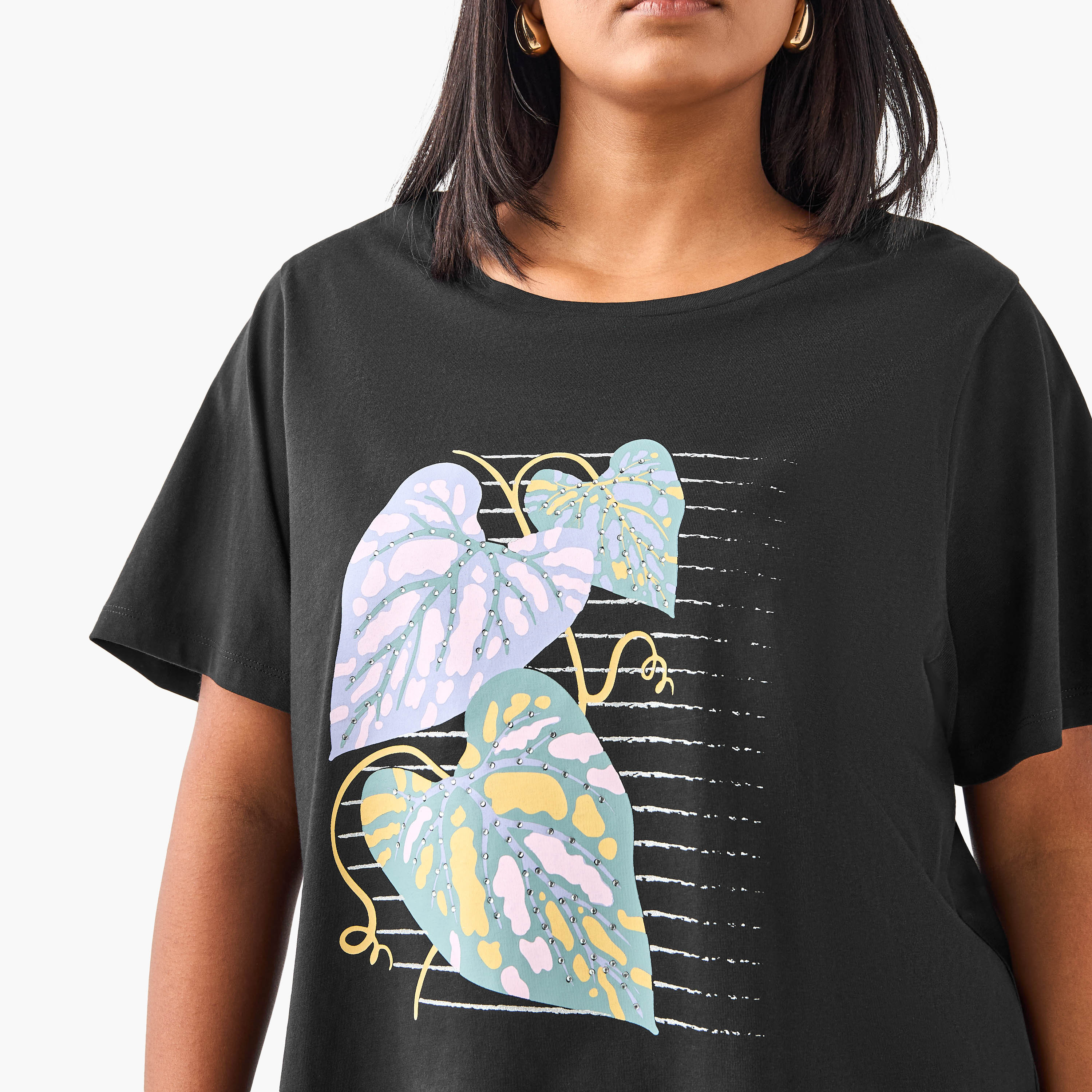 Plus Size Ulla Popken Leaf Print Cotton T-shirt-women-clothing-plussize-tshirts-image-4