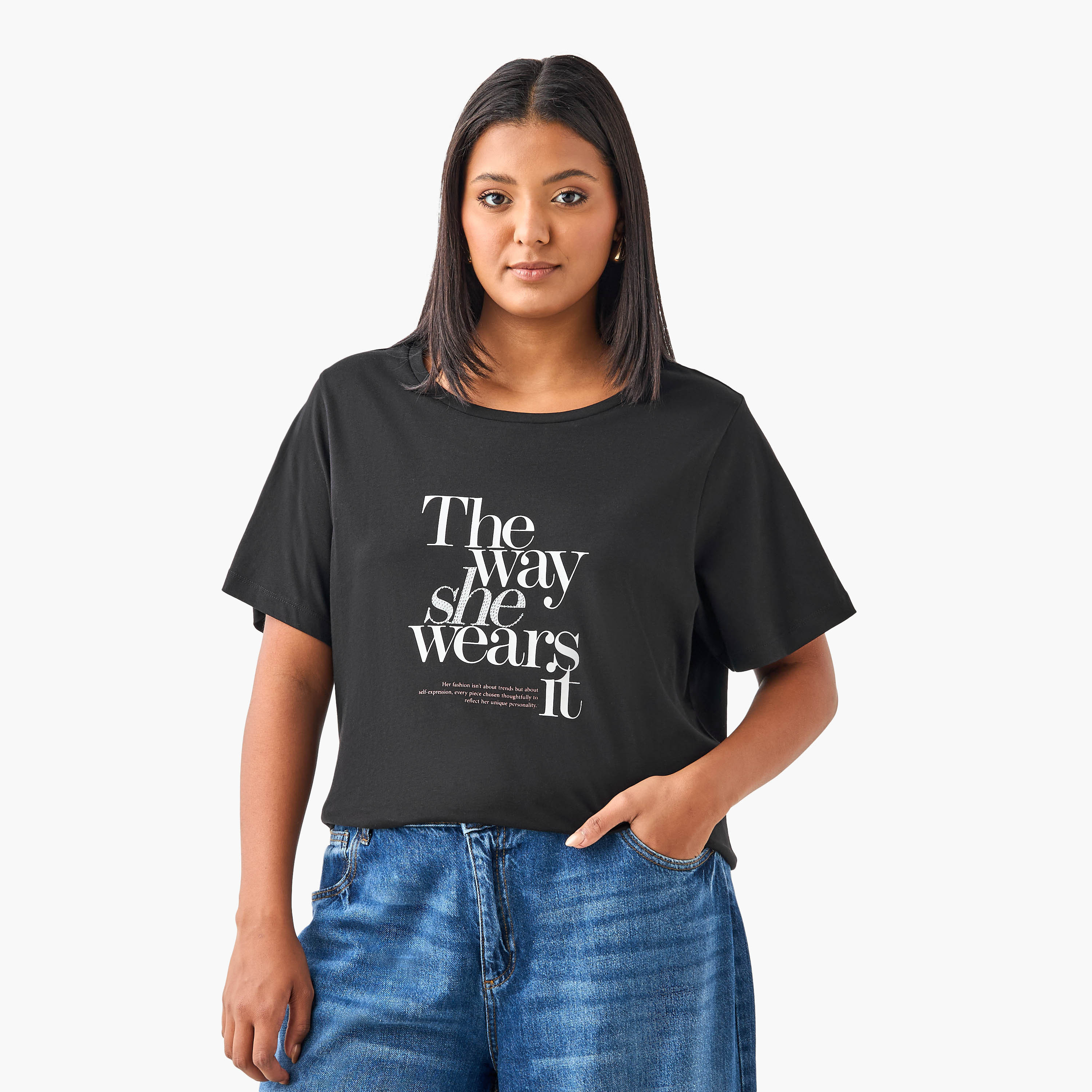Plus Size Ulla Popken Slogan Print T-shirt-women-clothing-tshirts-image-1