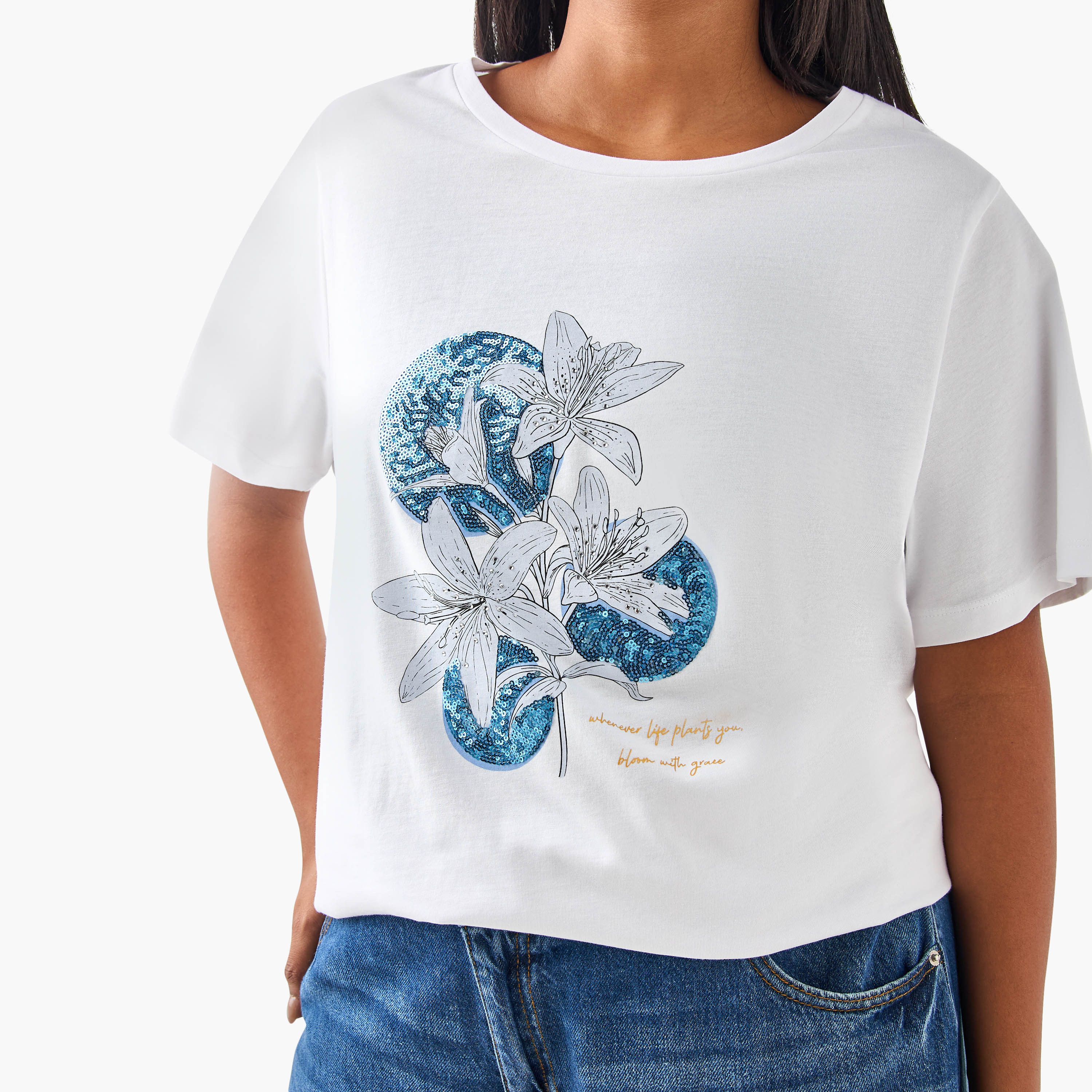 Plus Size Ulla Popken Embellished Floral Print T-shirt-women-clothing-plussize-tshirts-image-4