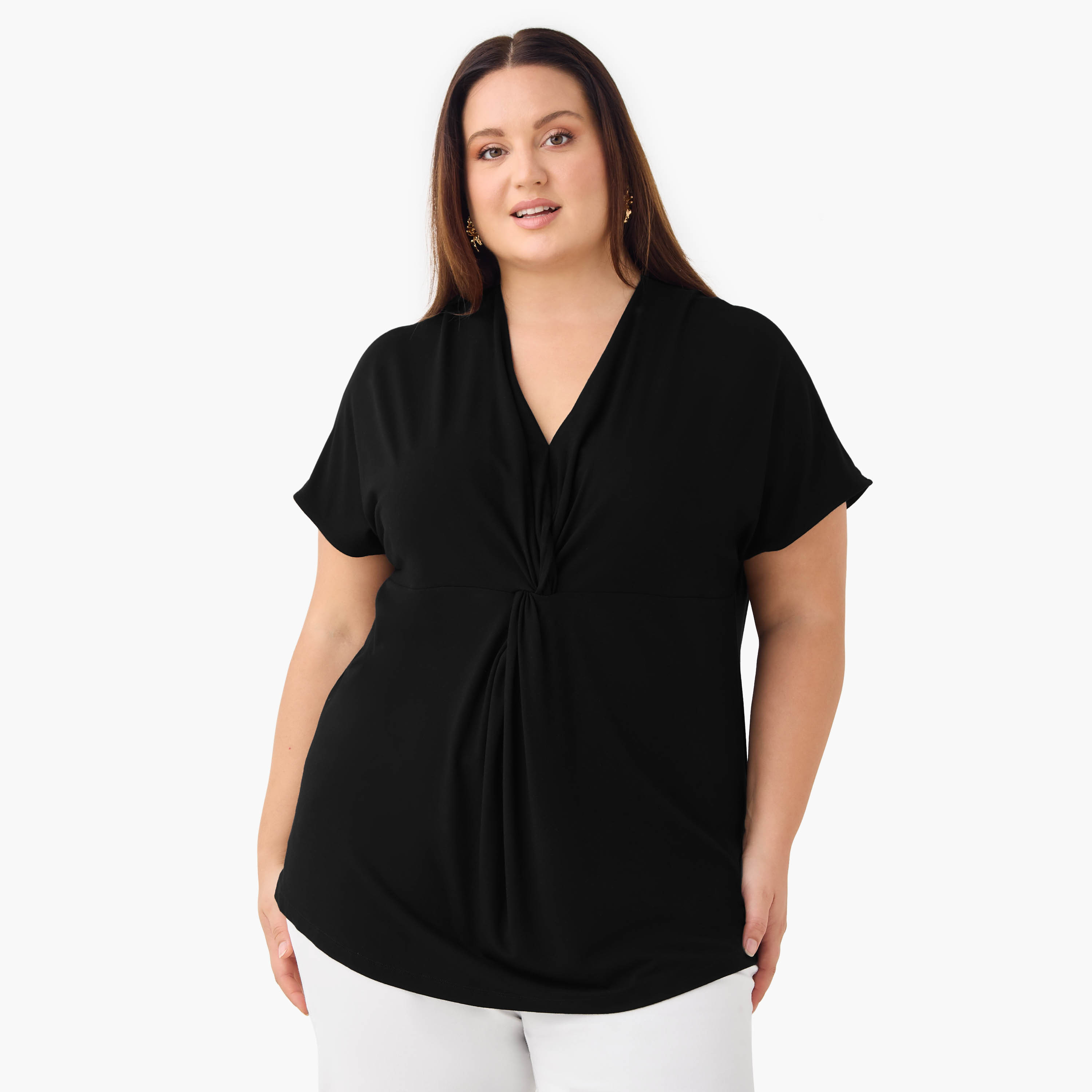 Plus Size Ulla Popken Knot Detail V-neck Top-women-clothing-shirtsandblouses-blouses-image-1
