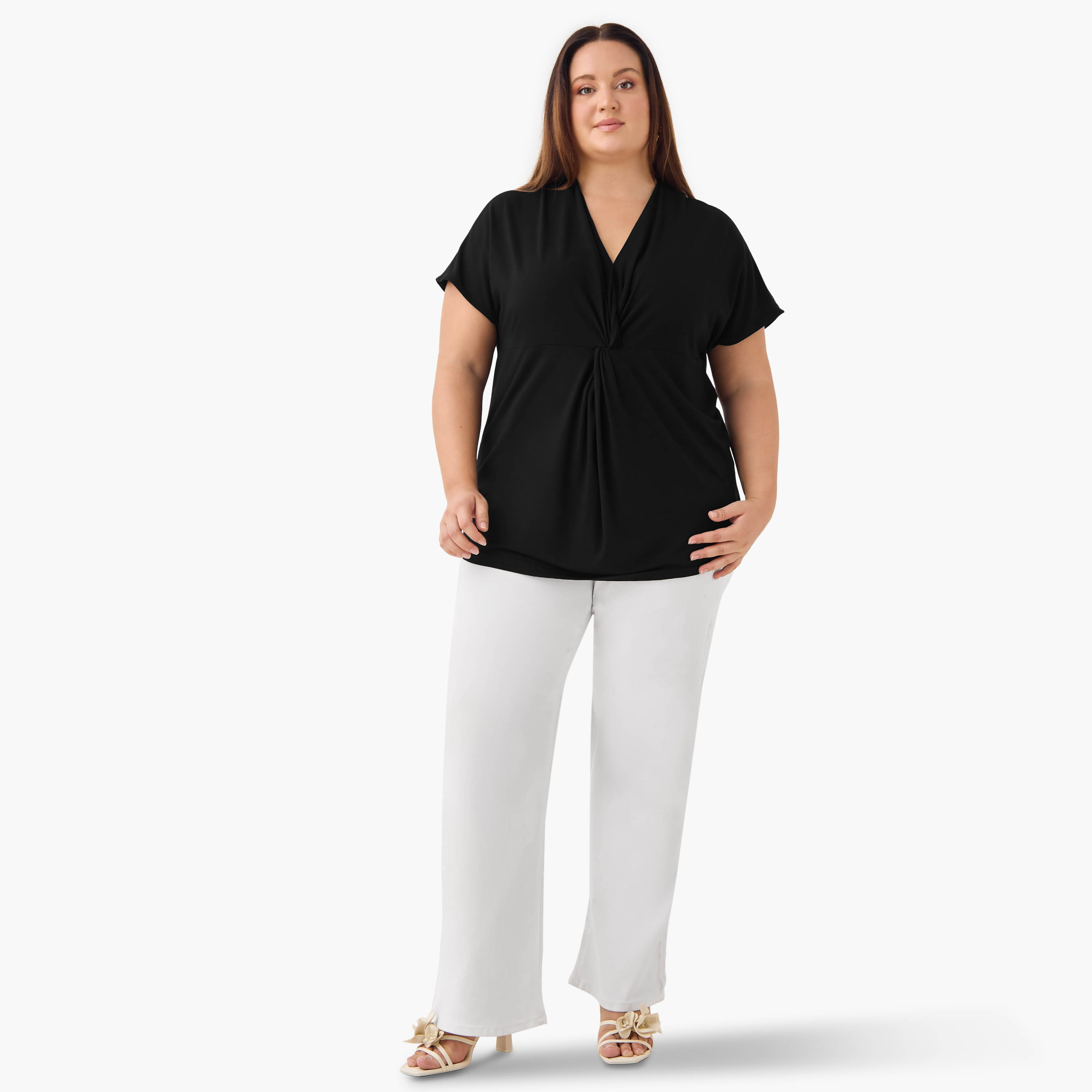 Plus Size Ulla Popken Knot Detail V-neck Top-women-clothing-shirtsandblouses-blouses-image-2