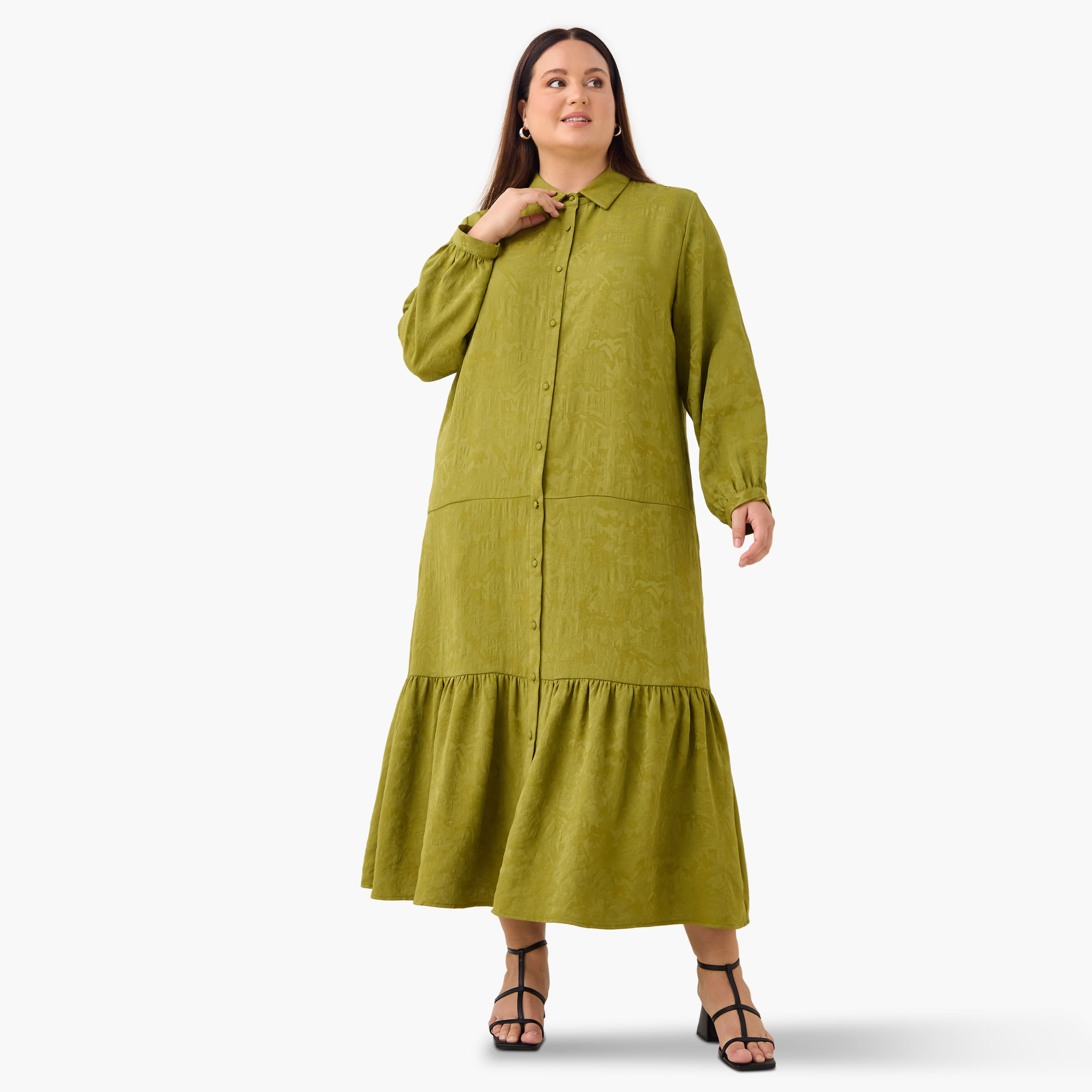 Plus Size Ulla Popken Tiered Jacquard Maxi Dress-women-clothing-dresses-image-1