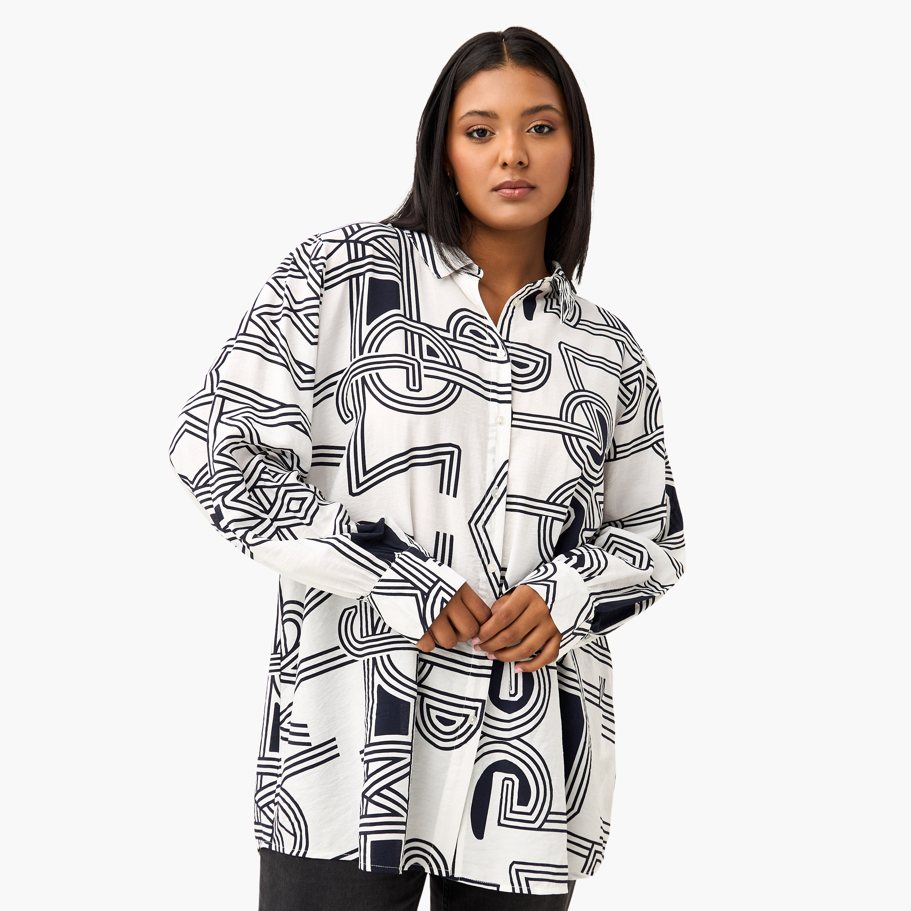 Plus Size Ulla Popken Printed Shirt with Long Sleeves-women-clothing-shirtsandblouses-shirts-image-1