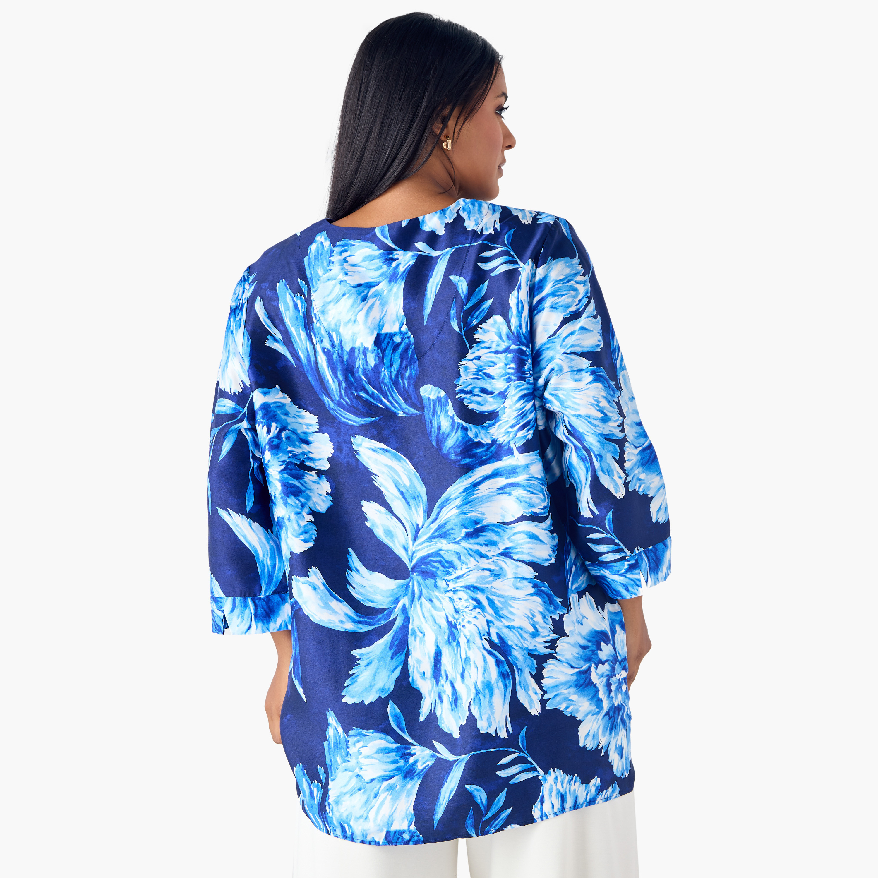 Plus Size Ulla Popken Printed V-neck Top with 3/4 Sleeves-women-clothing-shirtsandblouses-blouses-image-3