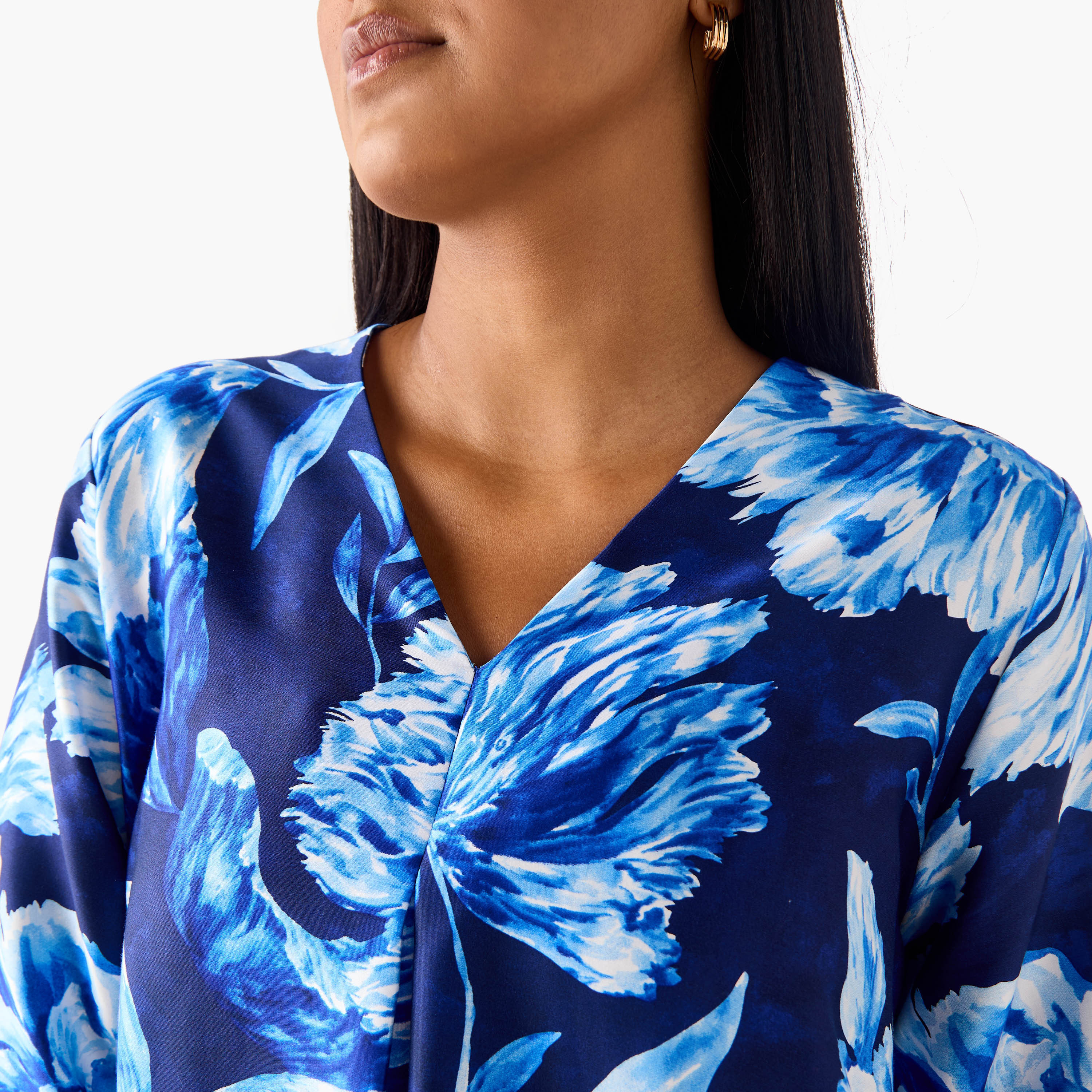 Plus Size Ulla Popken Printed V-neck Top with 3/4 Sleeves-women-clothing-shirtsandblouses-blouses-image-4