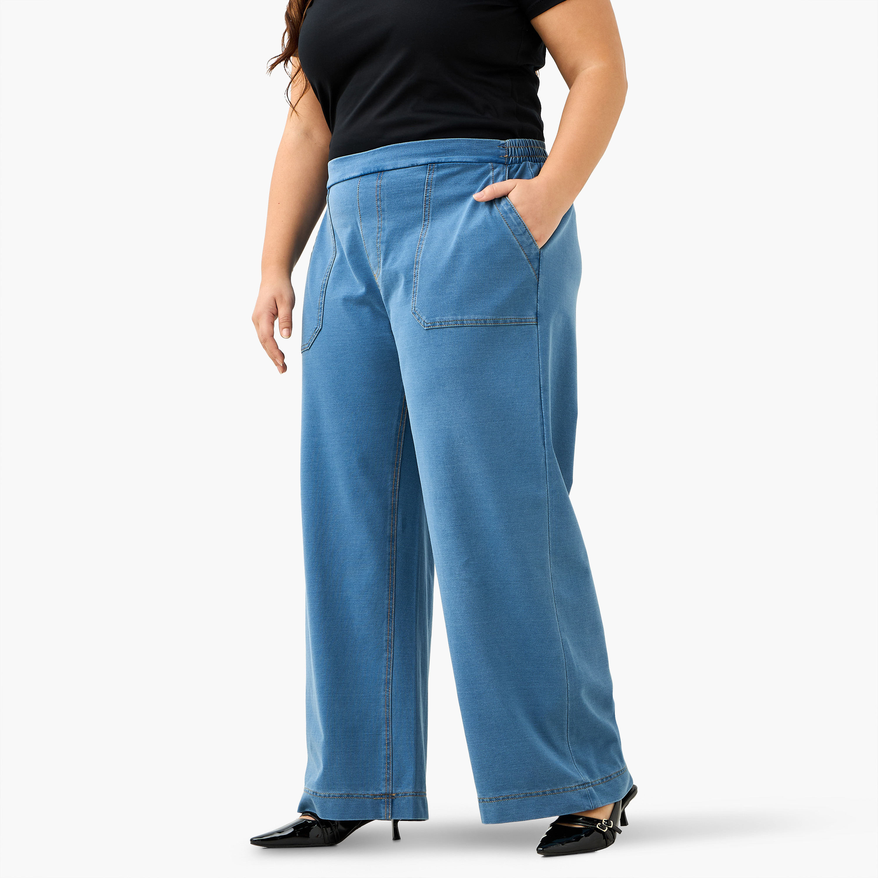 Plus Size Ulla Popken Regular Fit Flexi Waist Jeans with Pockets-women-clothing-bottoms-jeans-image-1