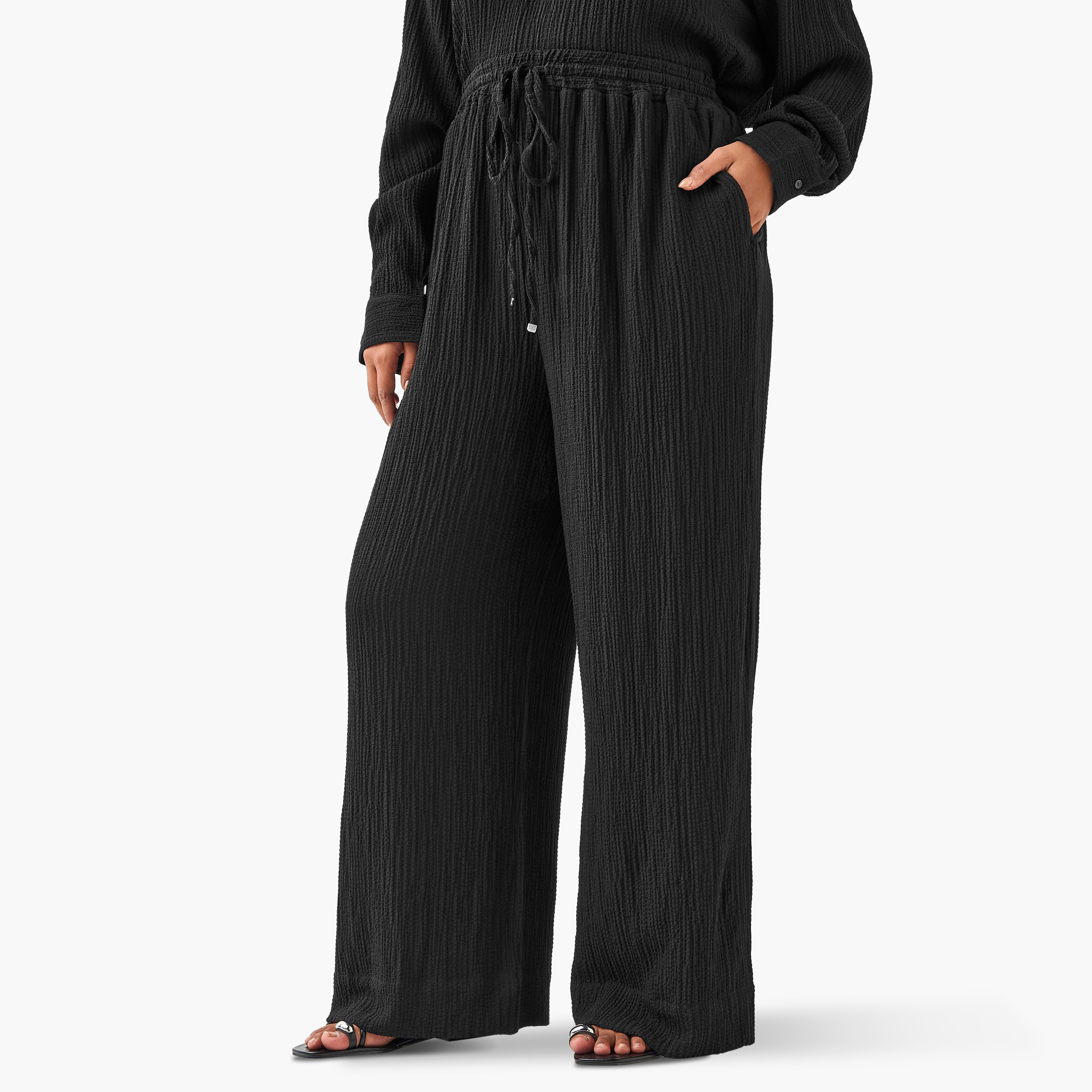 Plus Size Ulla Popken Regular Fit Textured Pants with Pockets-women-clothing-bottoms-trousers-image-1