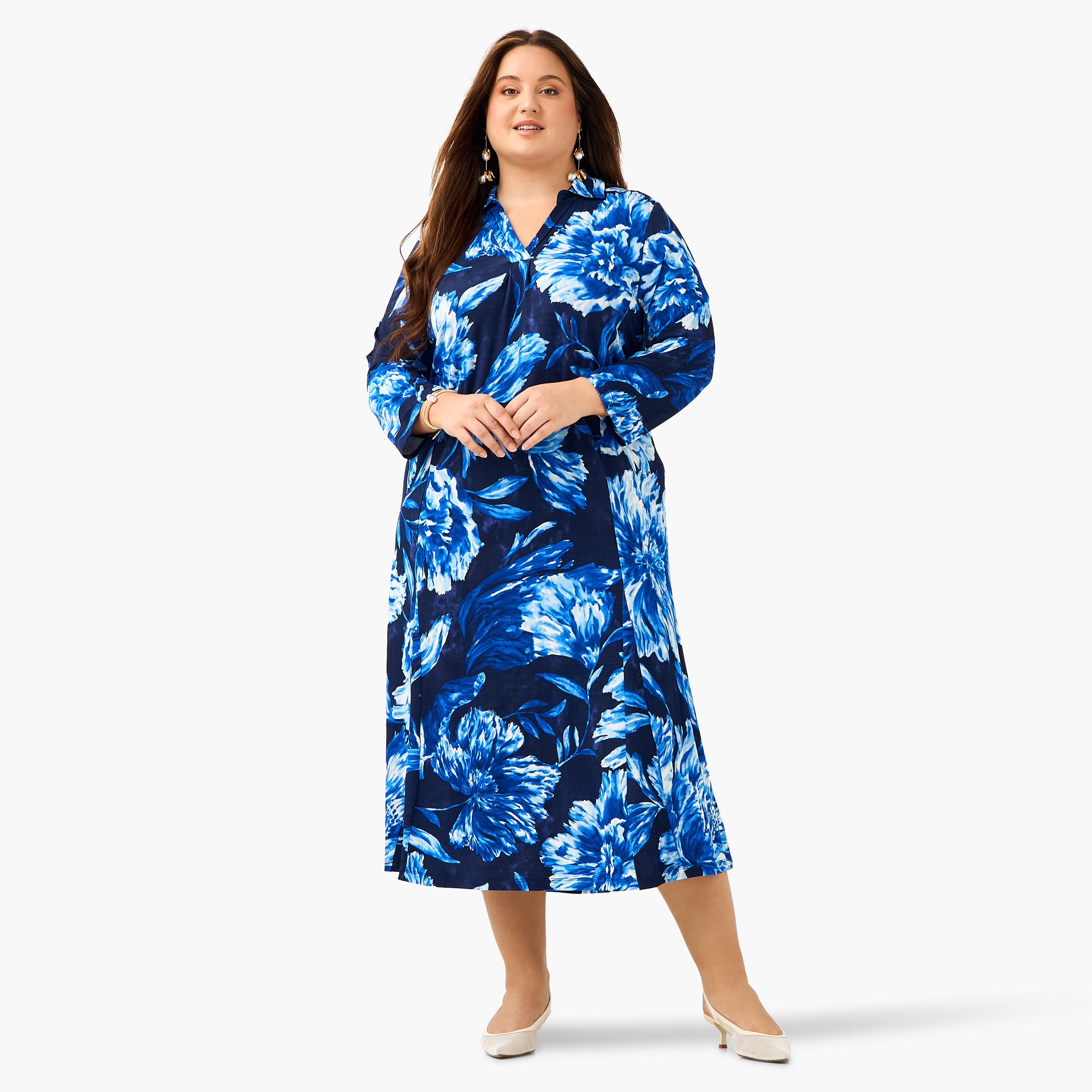 Plus Size Ulla Popken Floral Print Collared Dress-women-clothing-dresses-image-2