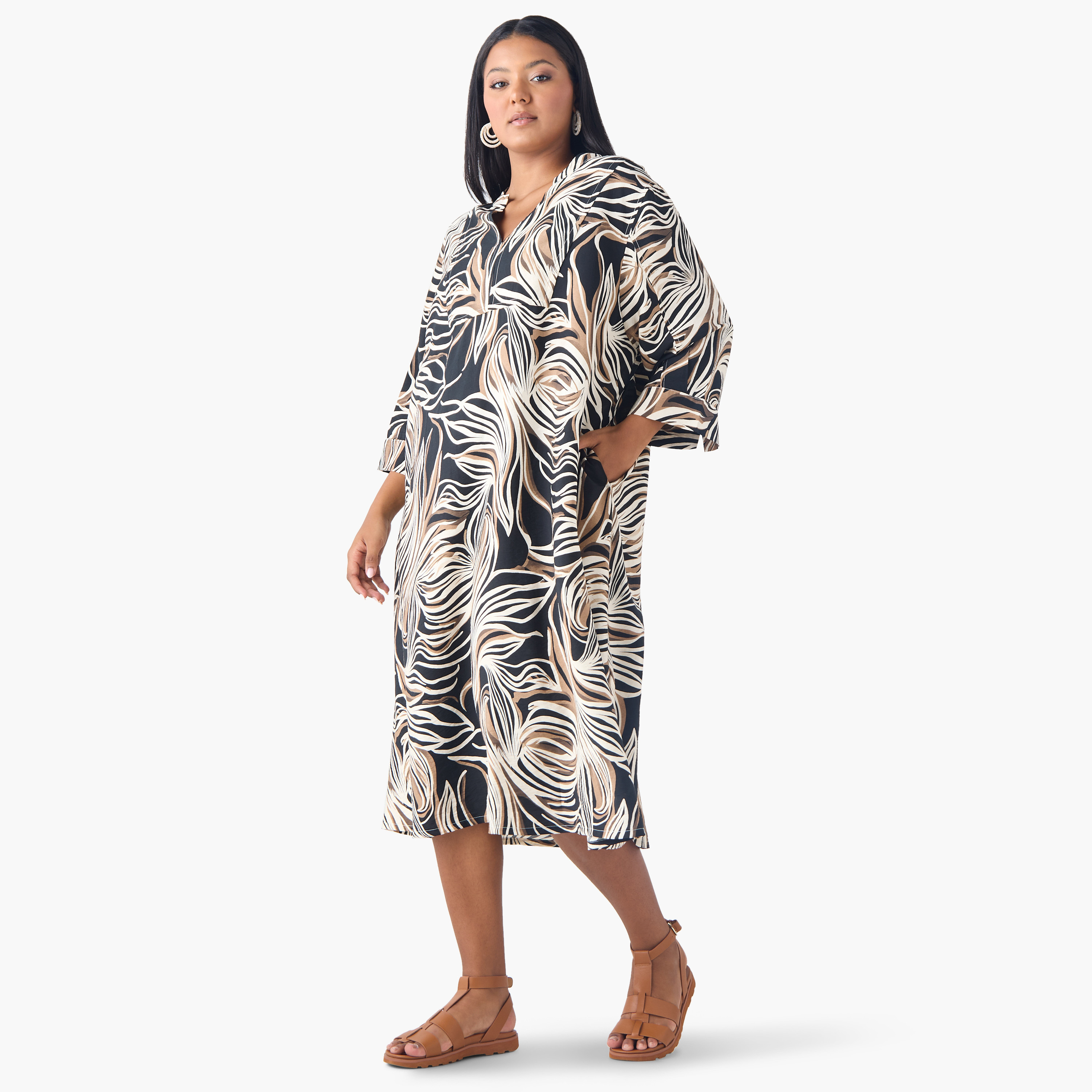 Plus Size Ulla Popken Printed A-line Dress-women-clothing-dresses-image-2