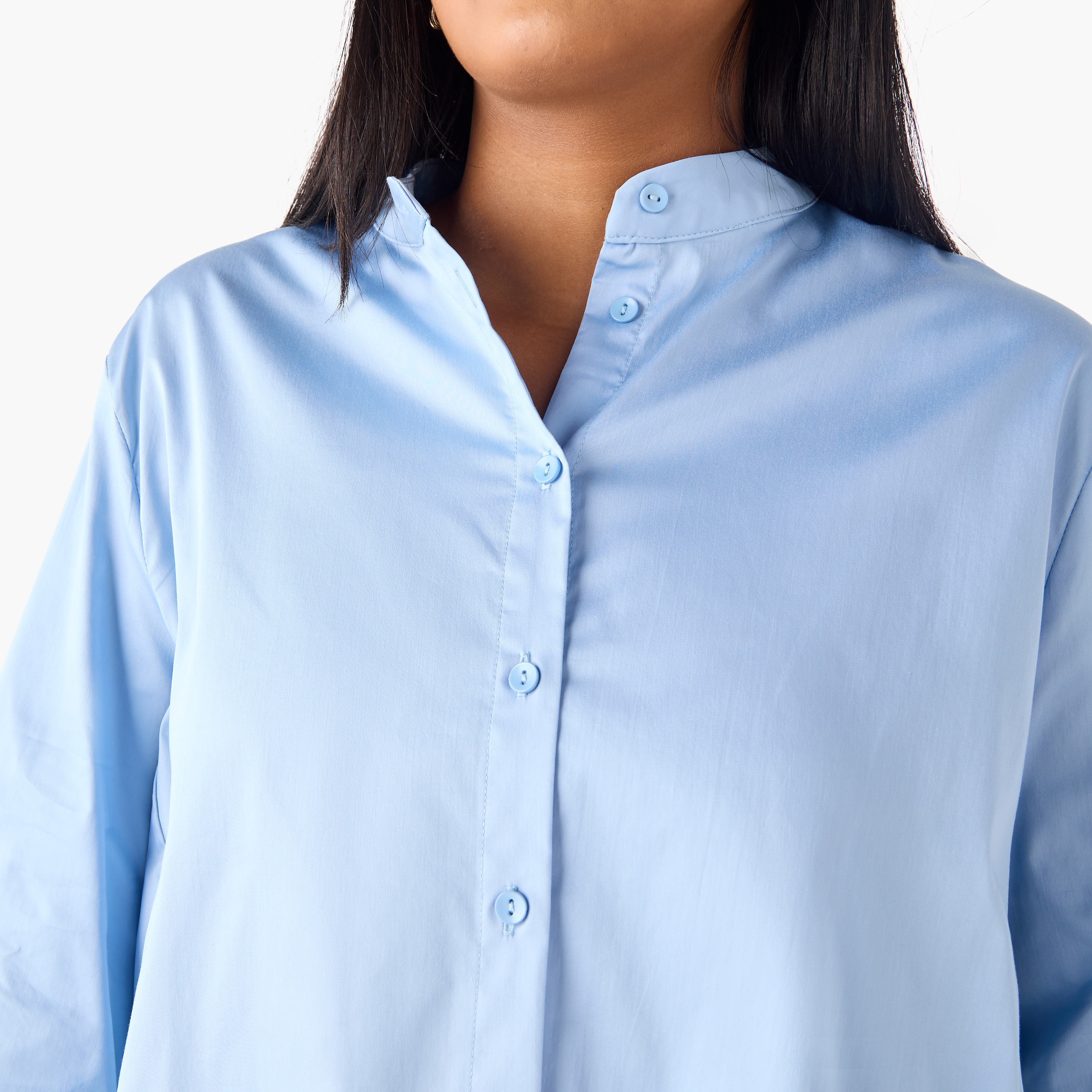 Plus Size Ulla Popken Shirt with Mandarin Collar and 3/4 Sleeves-women-clothing-shirtsandblouses-shirts-image-4