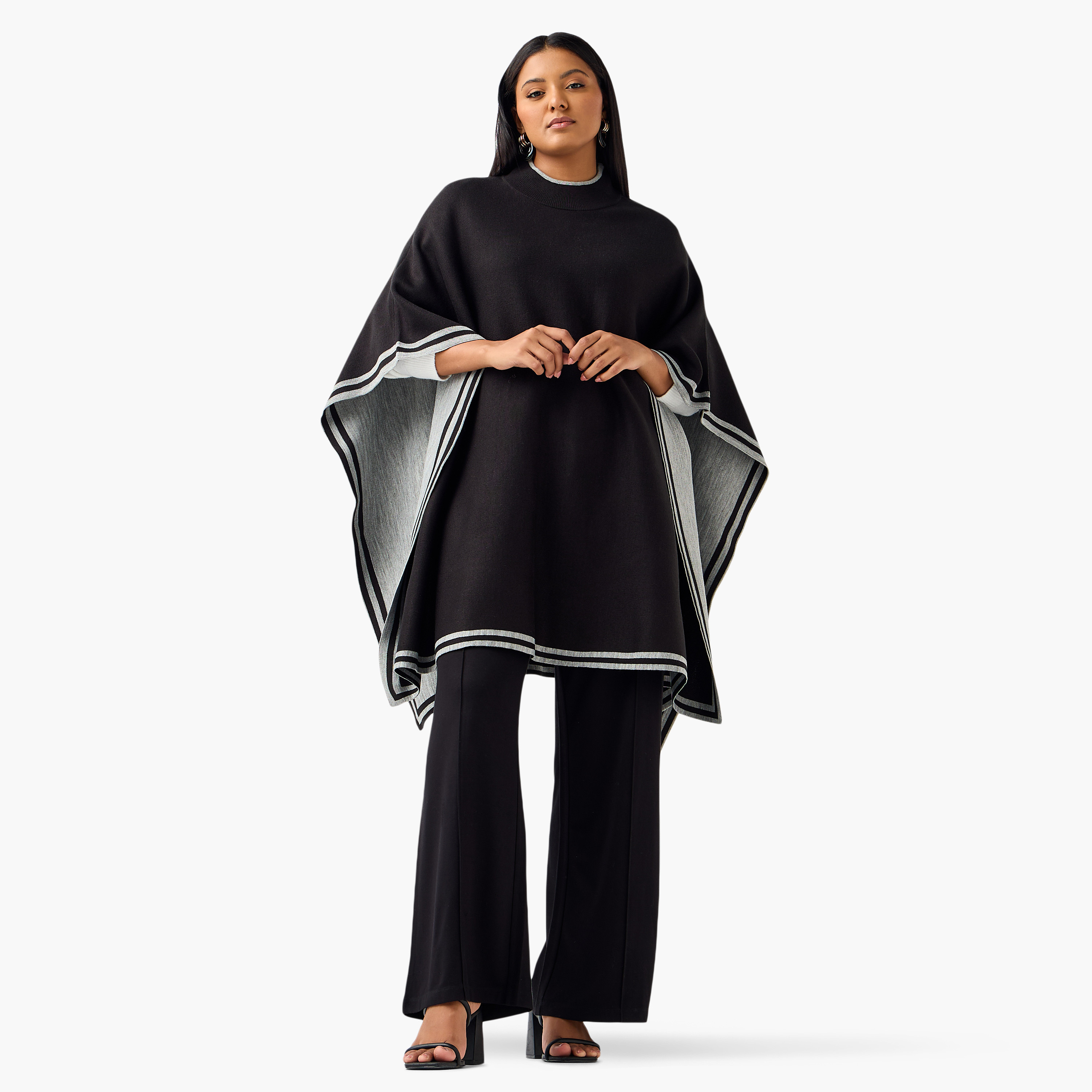 بونشو بقصة عادية وياقة عالية وحافة متباينة من أولا بوبكين-women-winterwear-cardigansandjumpers-cardigans-image-4